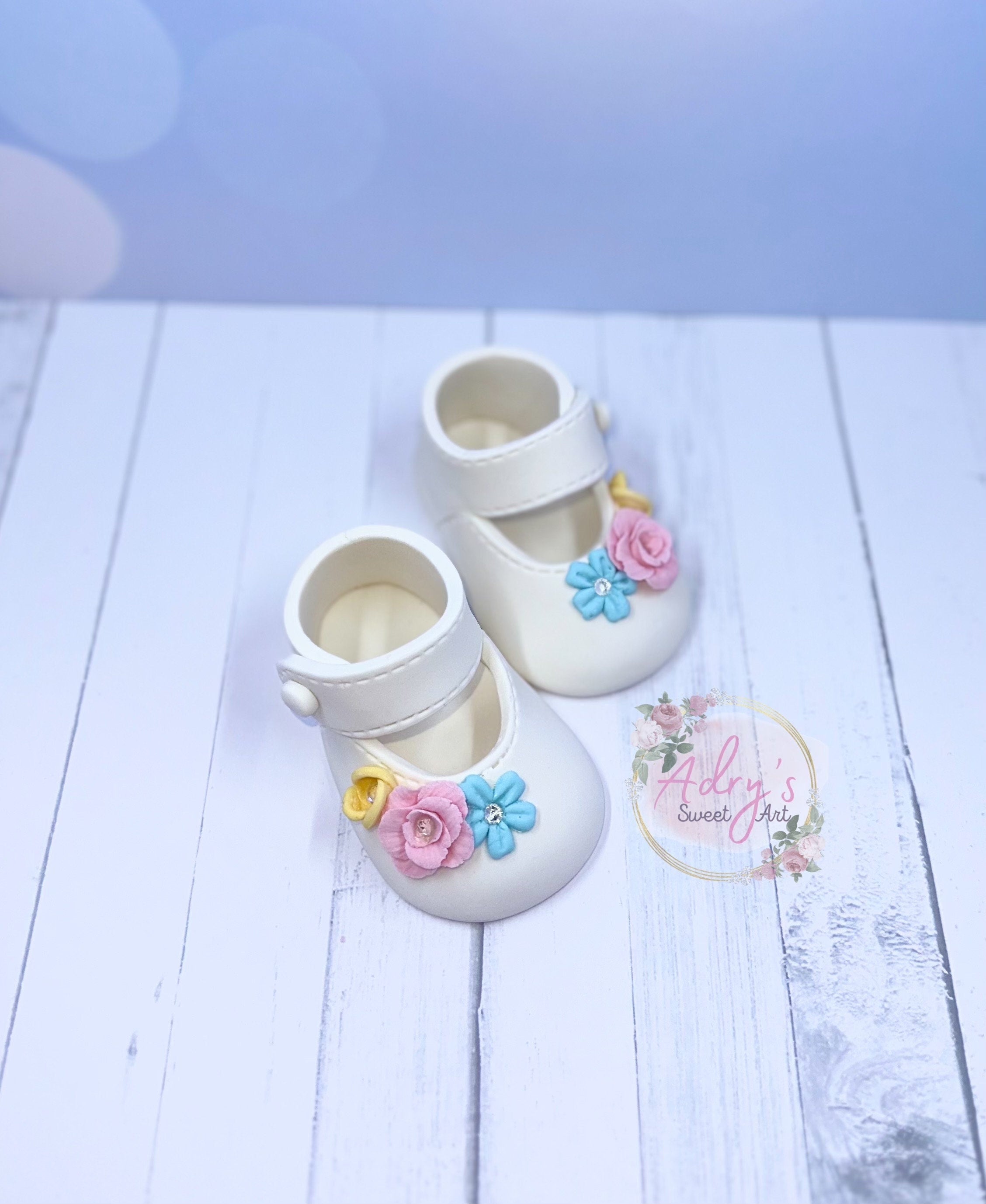 Floral Garden Baby Girl Shoes Gum Paste Cake Topper