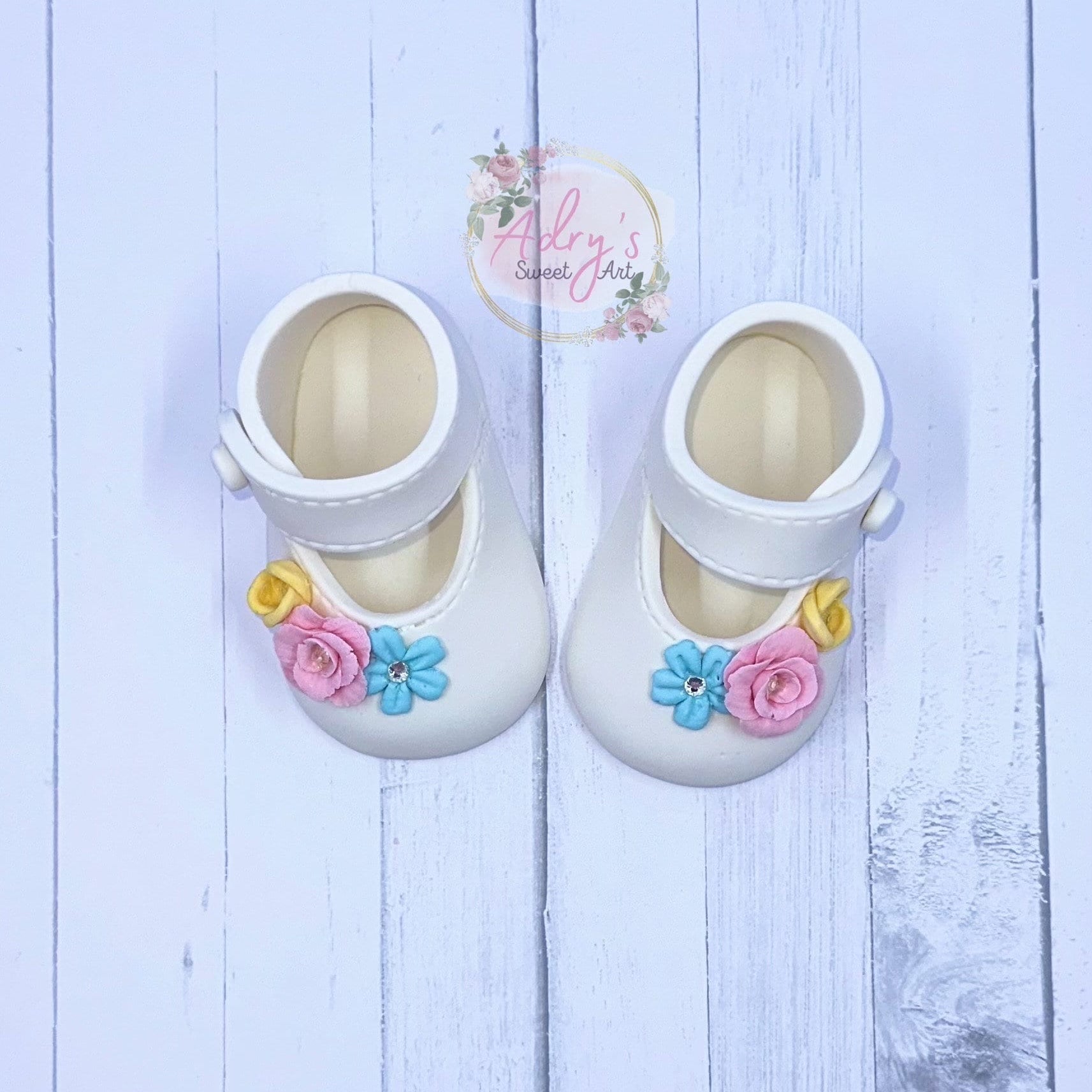 Gum Paste Spring Baby Girl Shoes Cake Topper