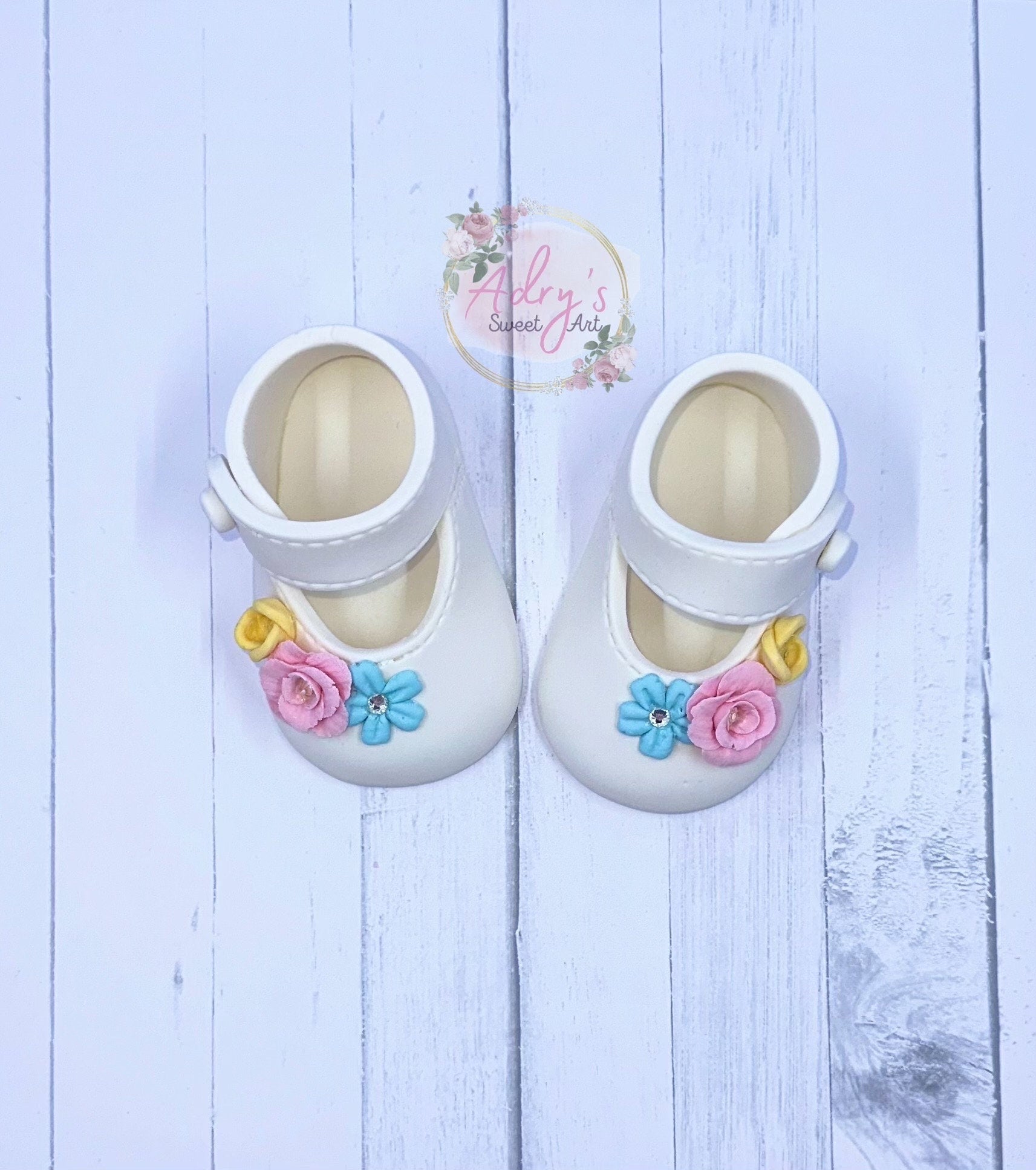 Floral Garden Baby Girl Shoes Gum Paste Cake Topper