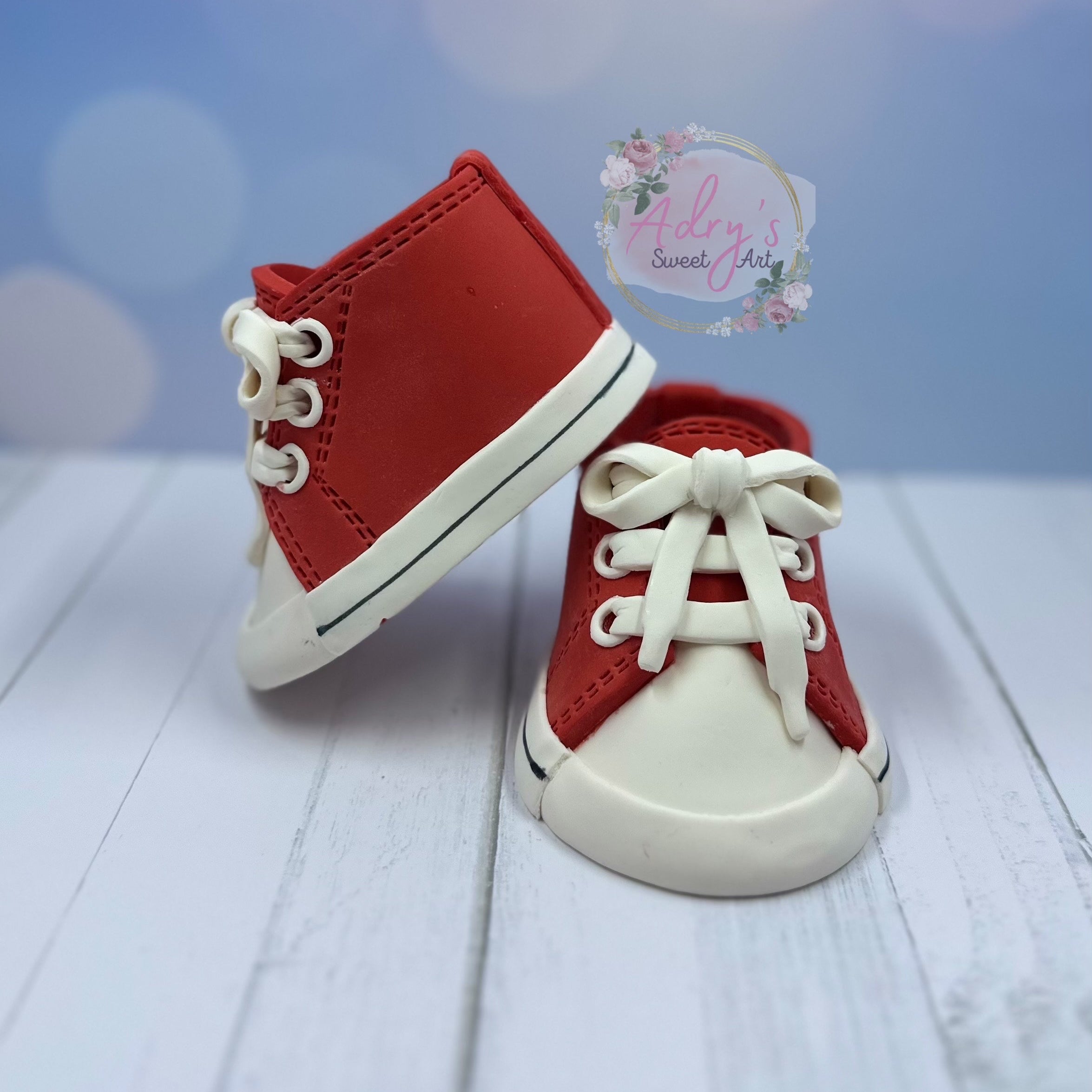 Gum Paste Red Baby Boy Sneakers Cake Topper
