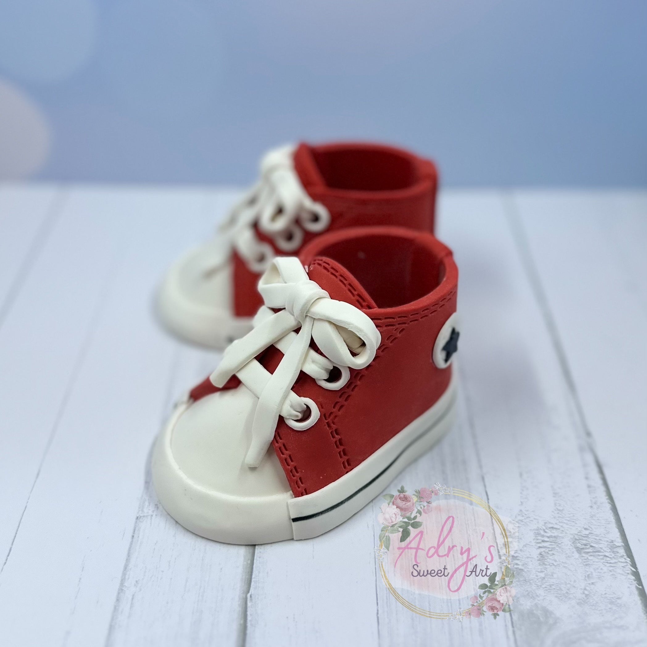 Gum Paste Red Baby Boy Sneakers Cake Topper