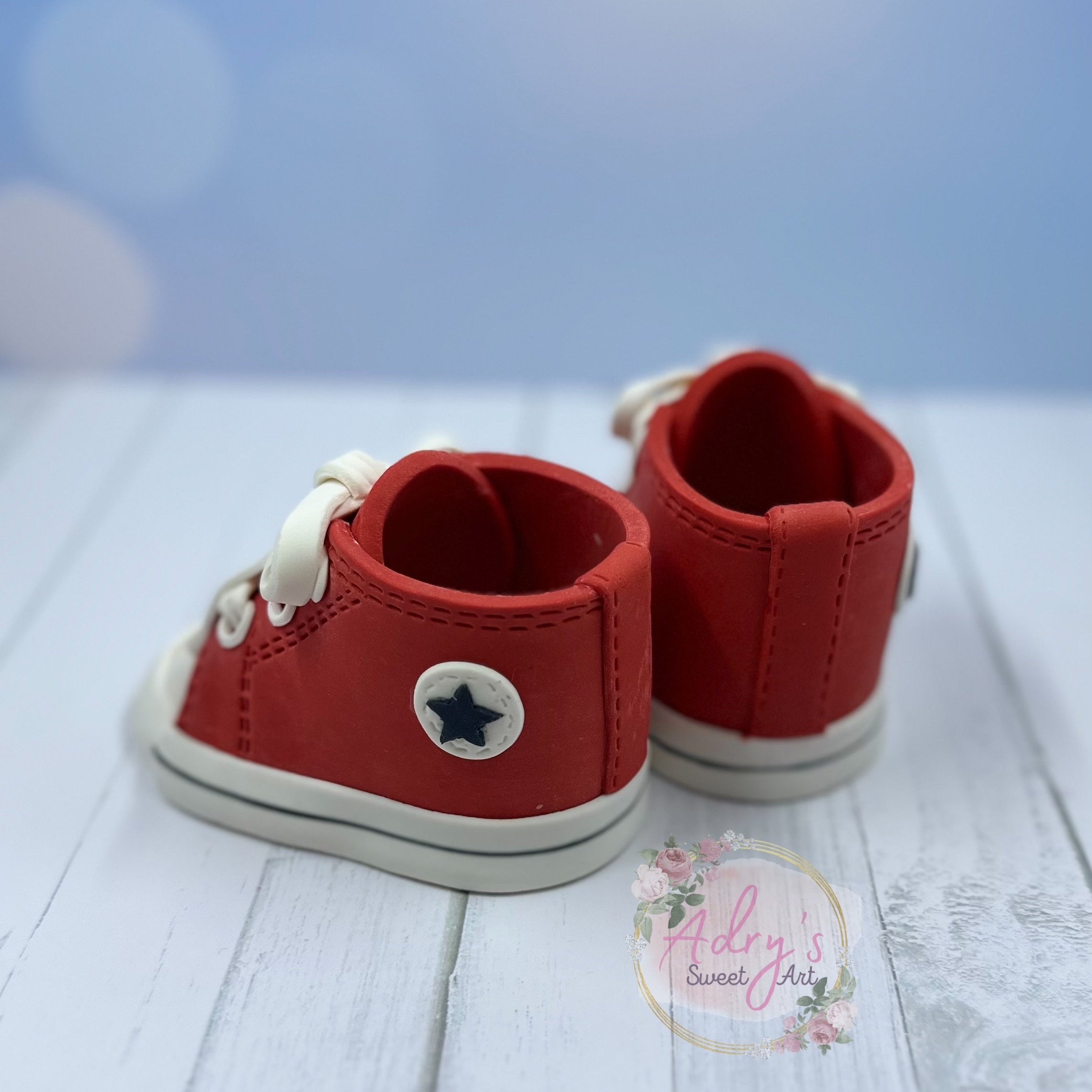 Gum Paste Red Baby Boy Sneakers Cake Topper