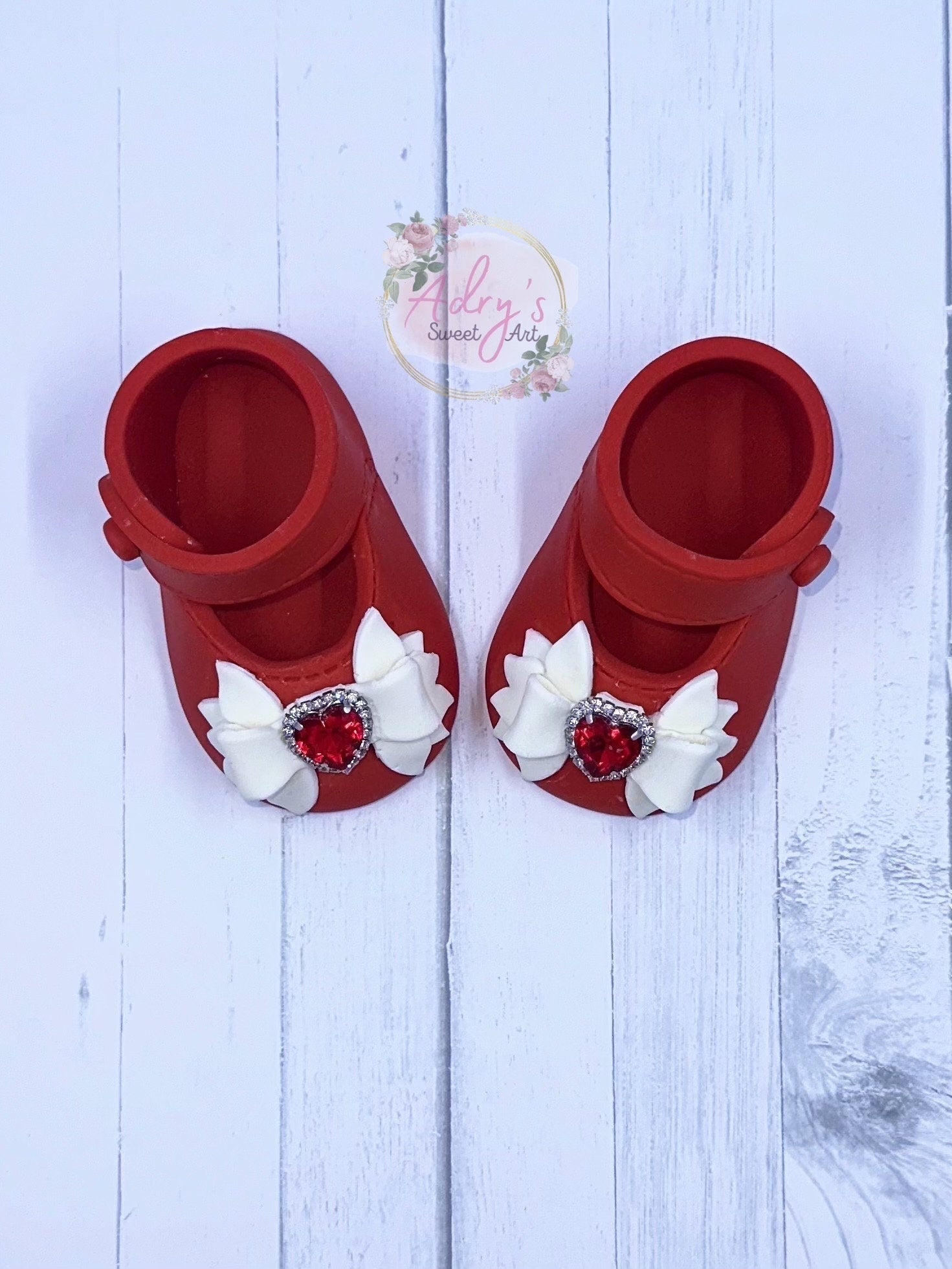 Red Baby Girl Shoes with Bow Gum Paste Cake Topper