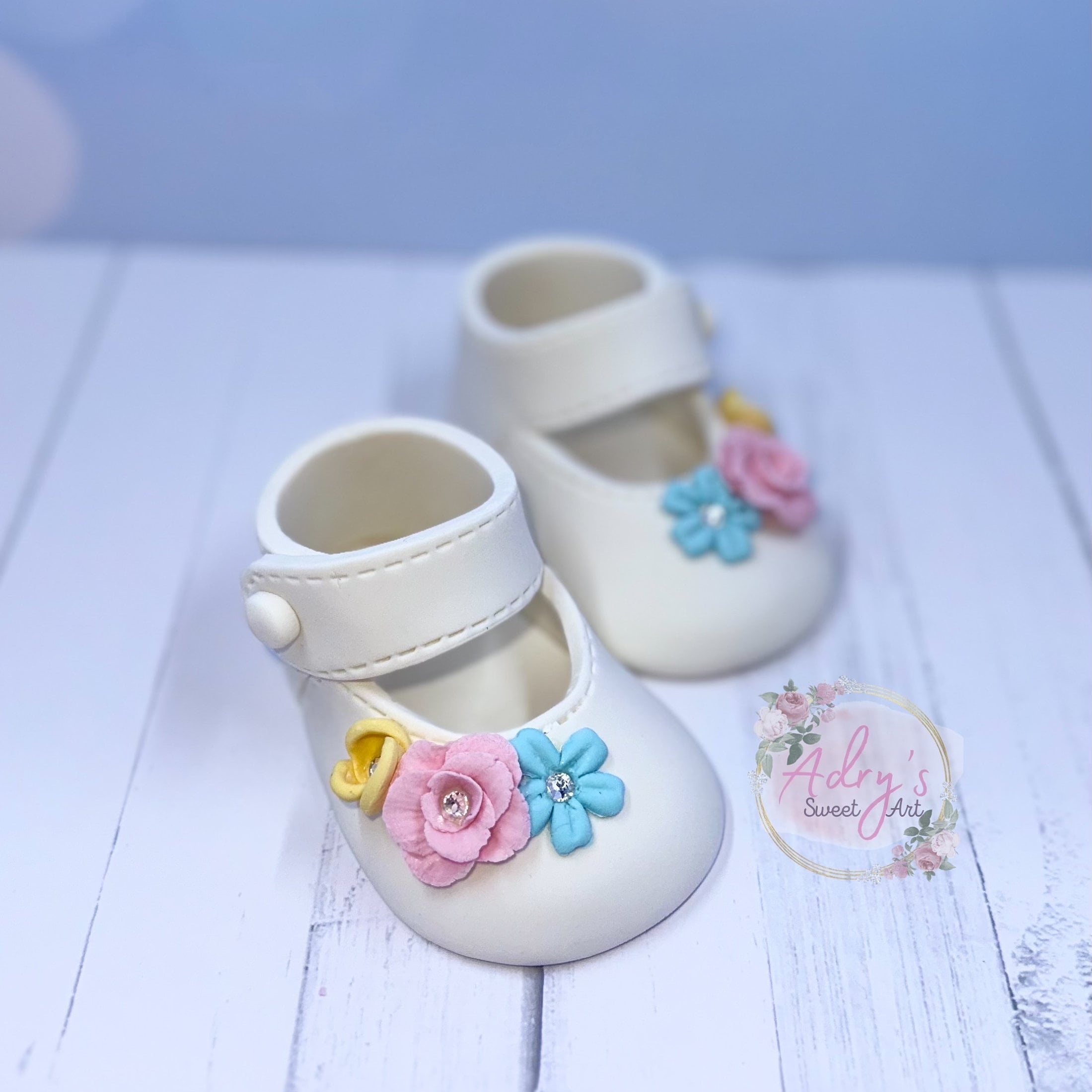Gum Paste Spring Baby Girl Shoes Cake Topper