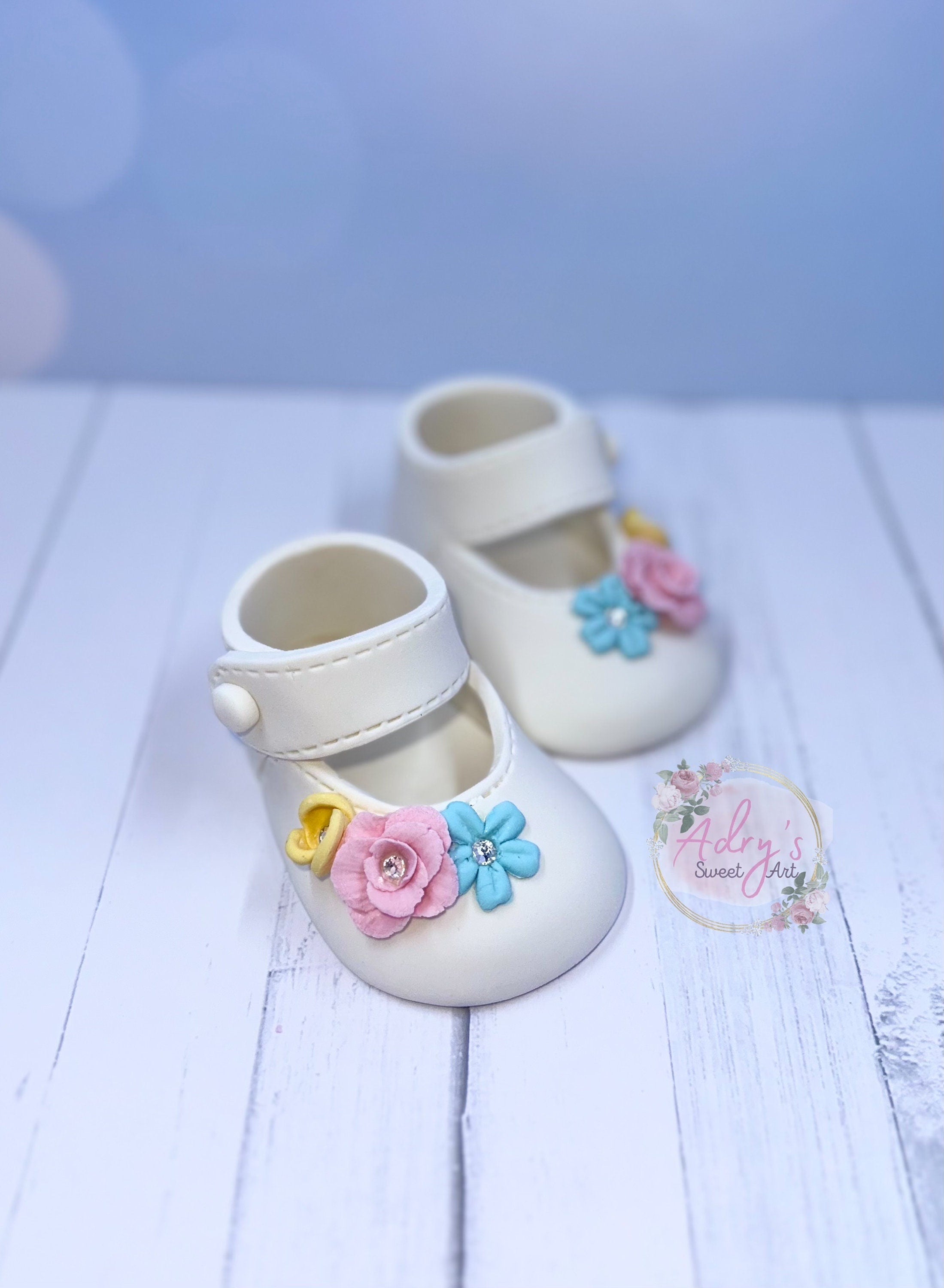 Floral Garden Baby Girl Shoes Gum Paste Cake Topper