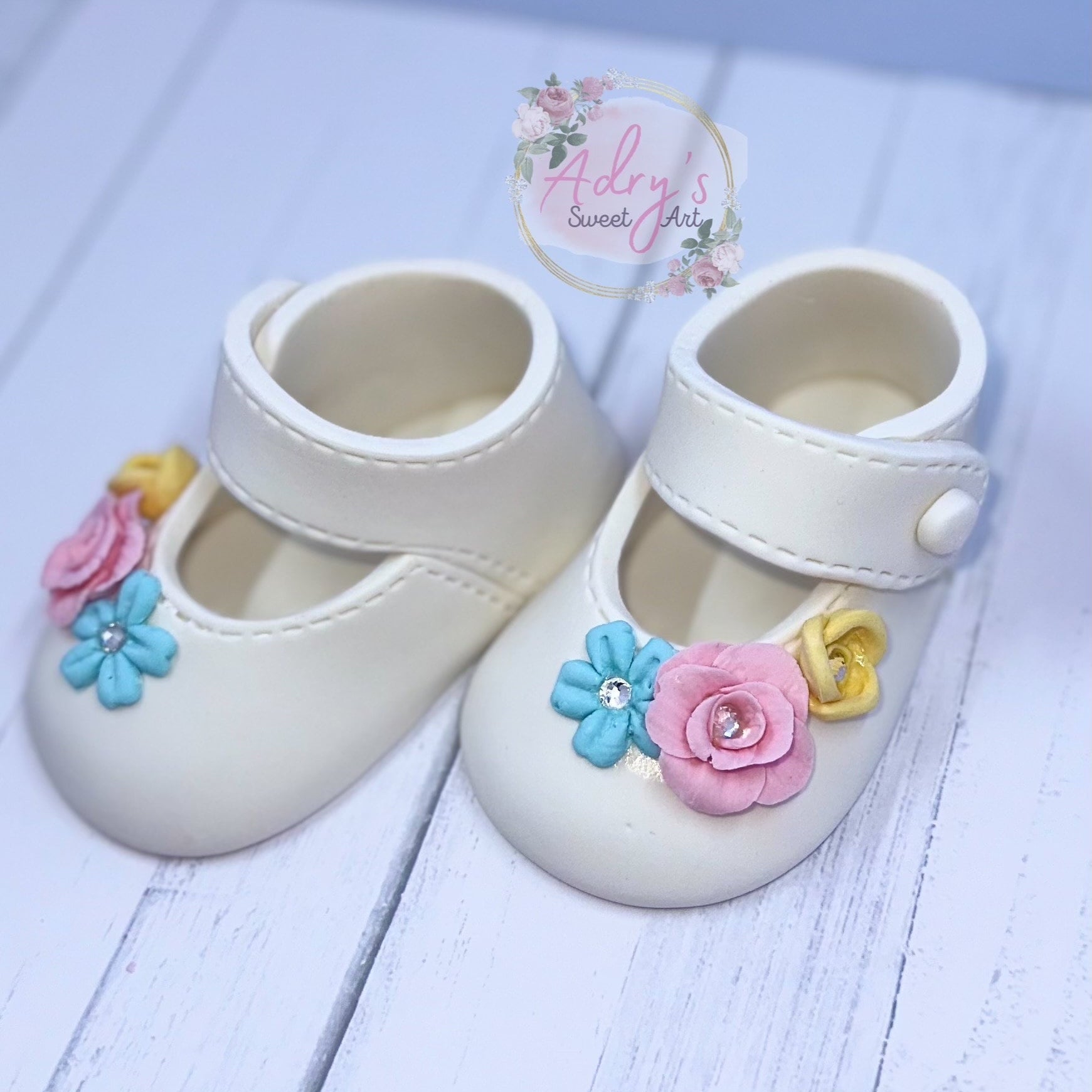 Gum Paste Spring Baby Girl Shoes Cake Topper