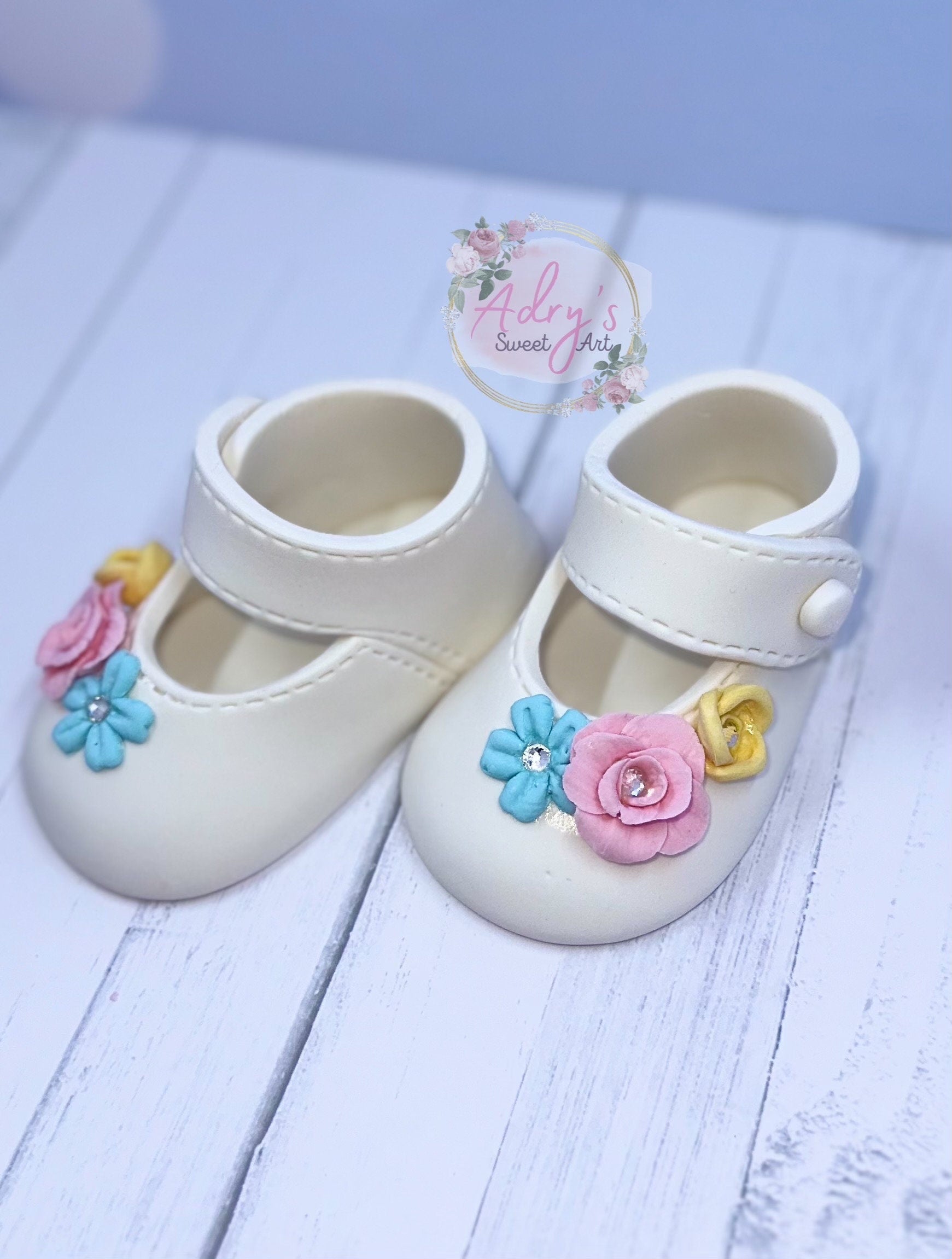 Floral Garden Baby Girl Shoes Gum Paste Cake Topper