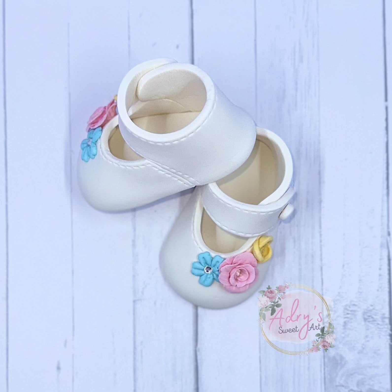 Gum Paste Spring Baby Girl Shoes Cake Topper