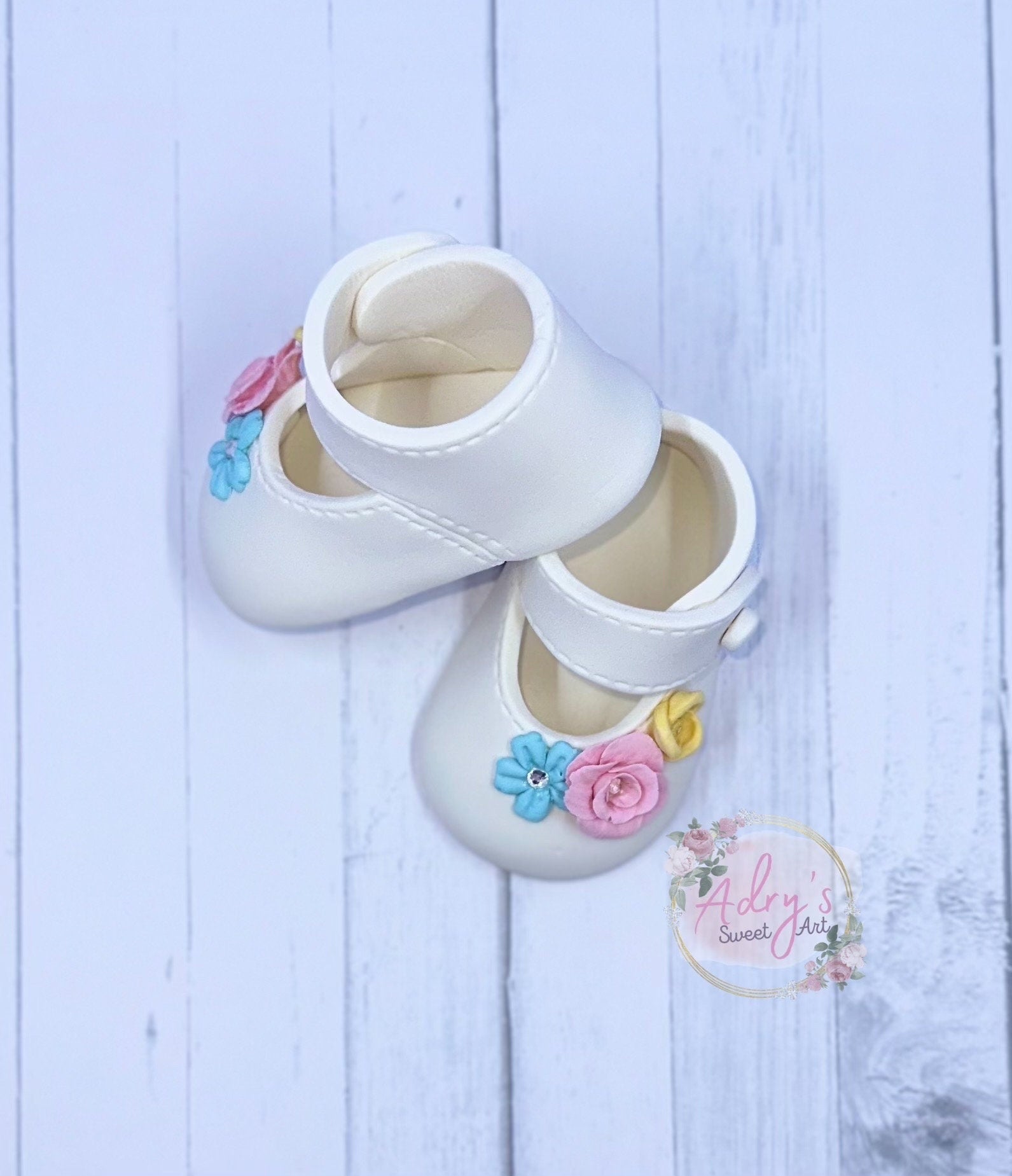Floral Garden Baby Girl Shoes Gum Paste Cake Topper