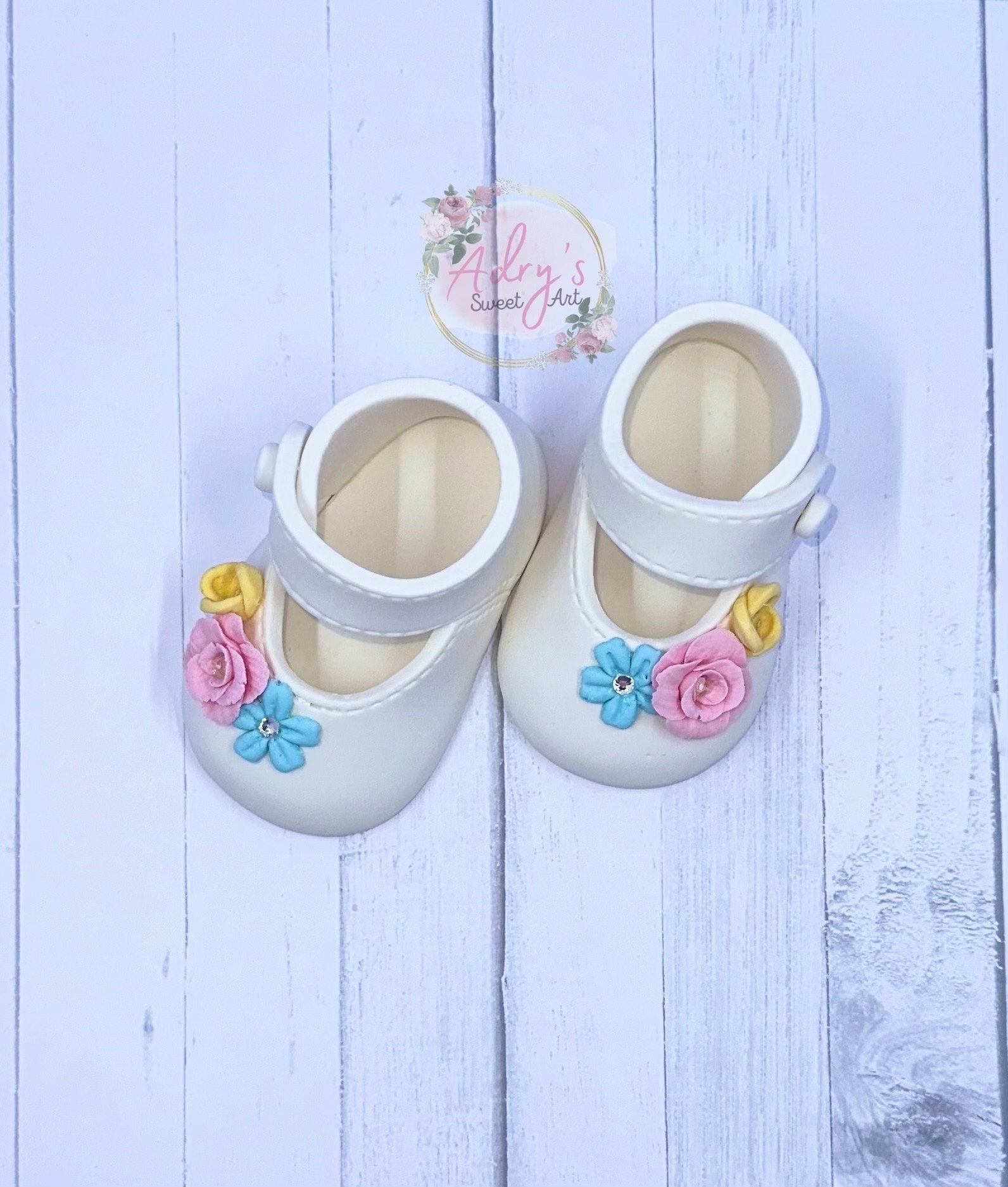 Floral Garden Baby Girl Shoes Gum Paste Cake Topper
