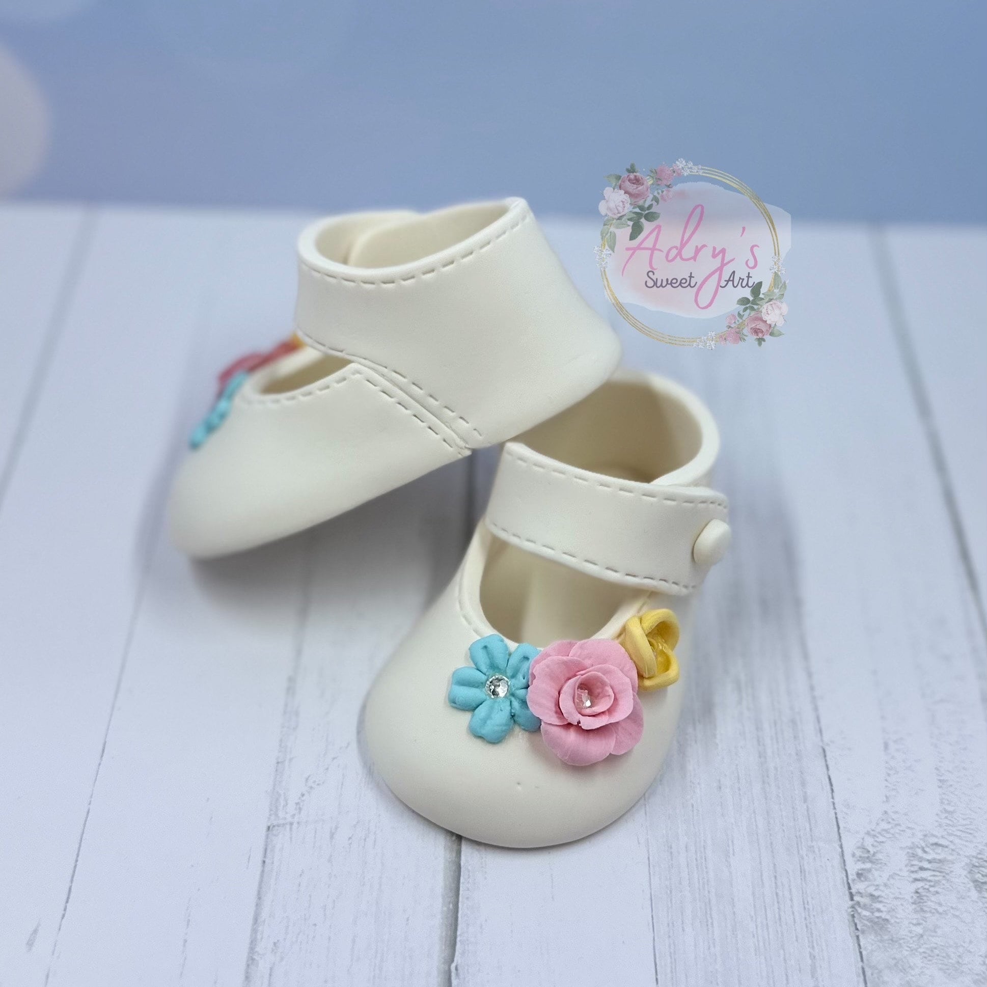 Gum Paste Spring Baby Girl Shoes Cake Topper