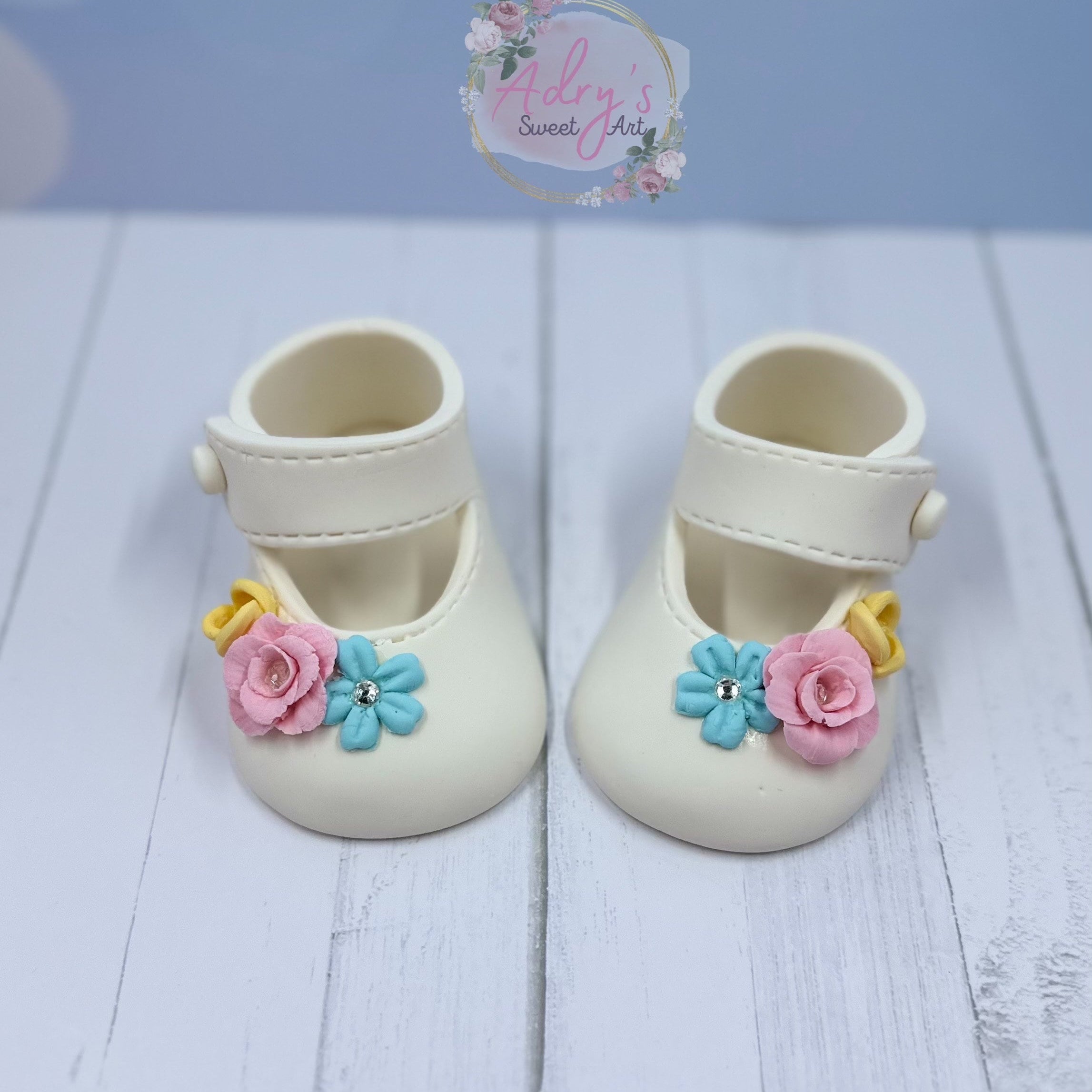 Gum Paste Spring Baby Girl Shoes Cake Topper