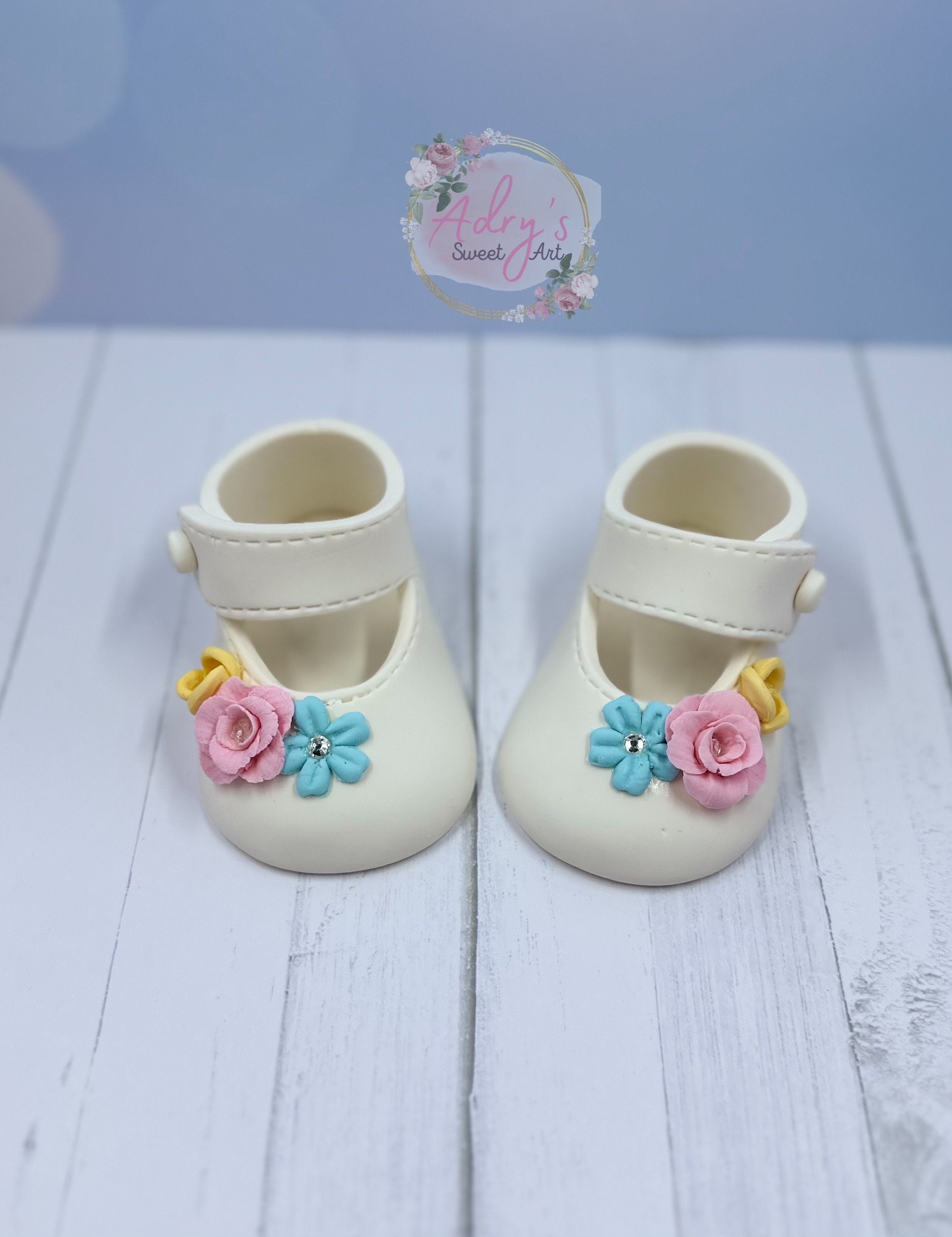 Floral Garden Baby Girl Shoes Gum Paste Cake Topper