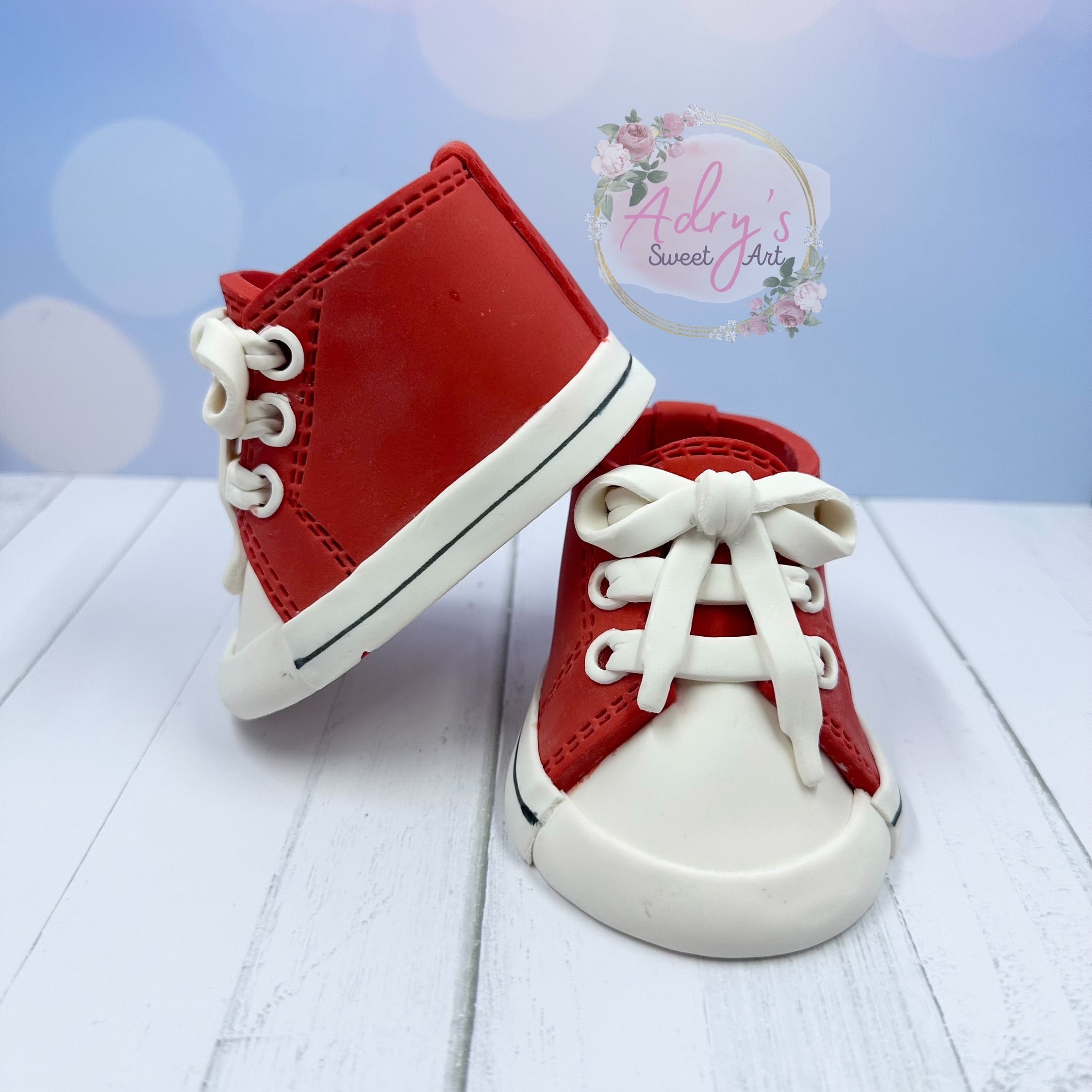 Gum Paste Red Baby Boy Sneakers Cake Topper