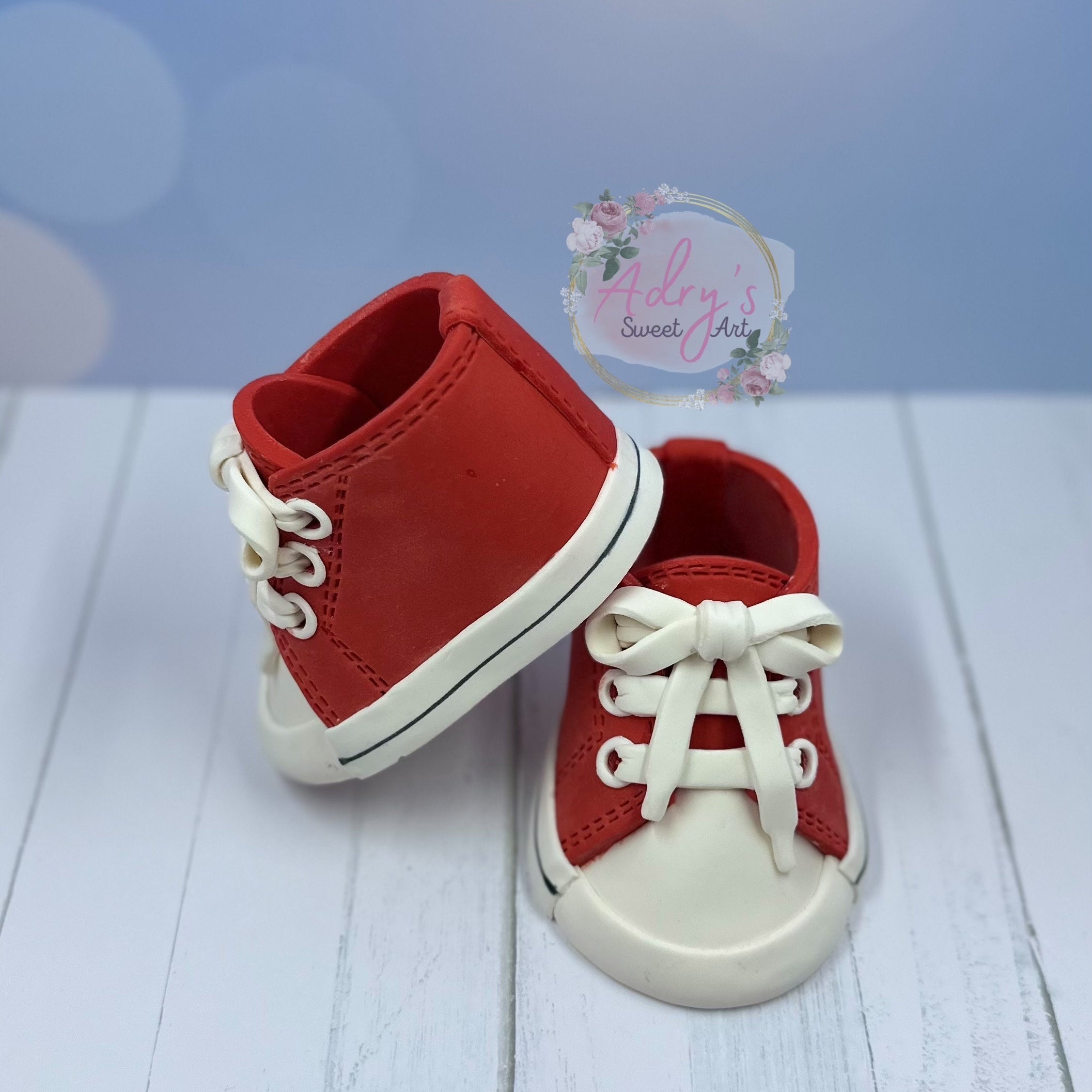Gum Paste Red Baby Boy Sneakers Cake Topper