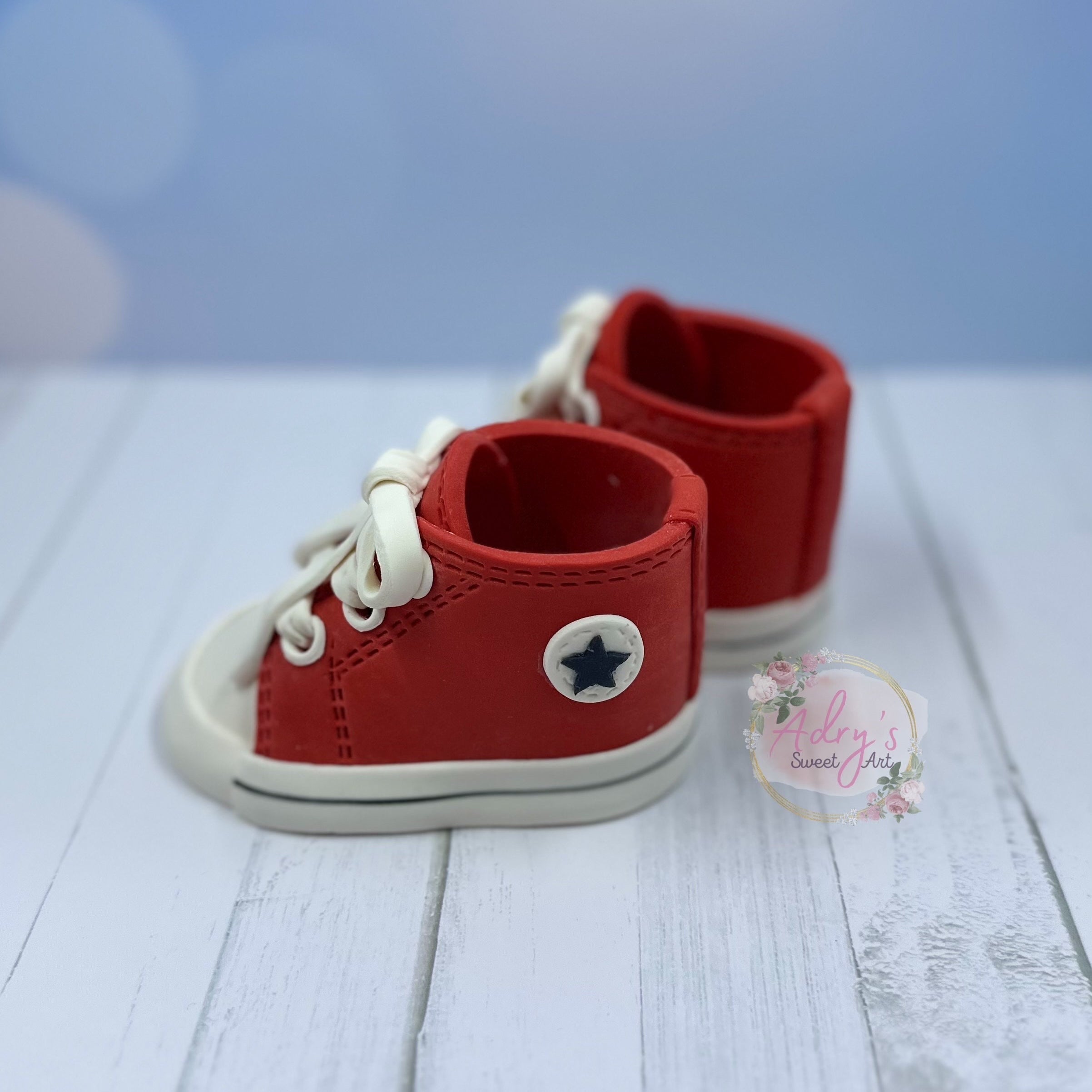 Gum Paste Red Baby Boy Sneakers Cake Topper