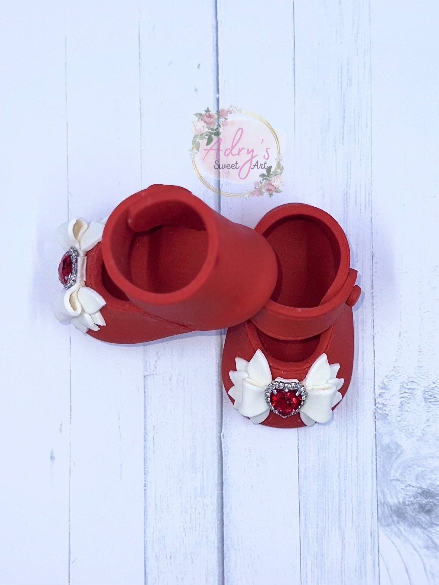 Red Baby Girl Shoes with Bow Gum Paste Cake Topper