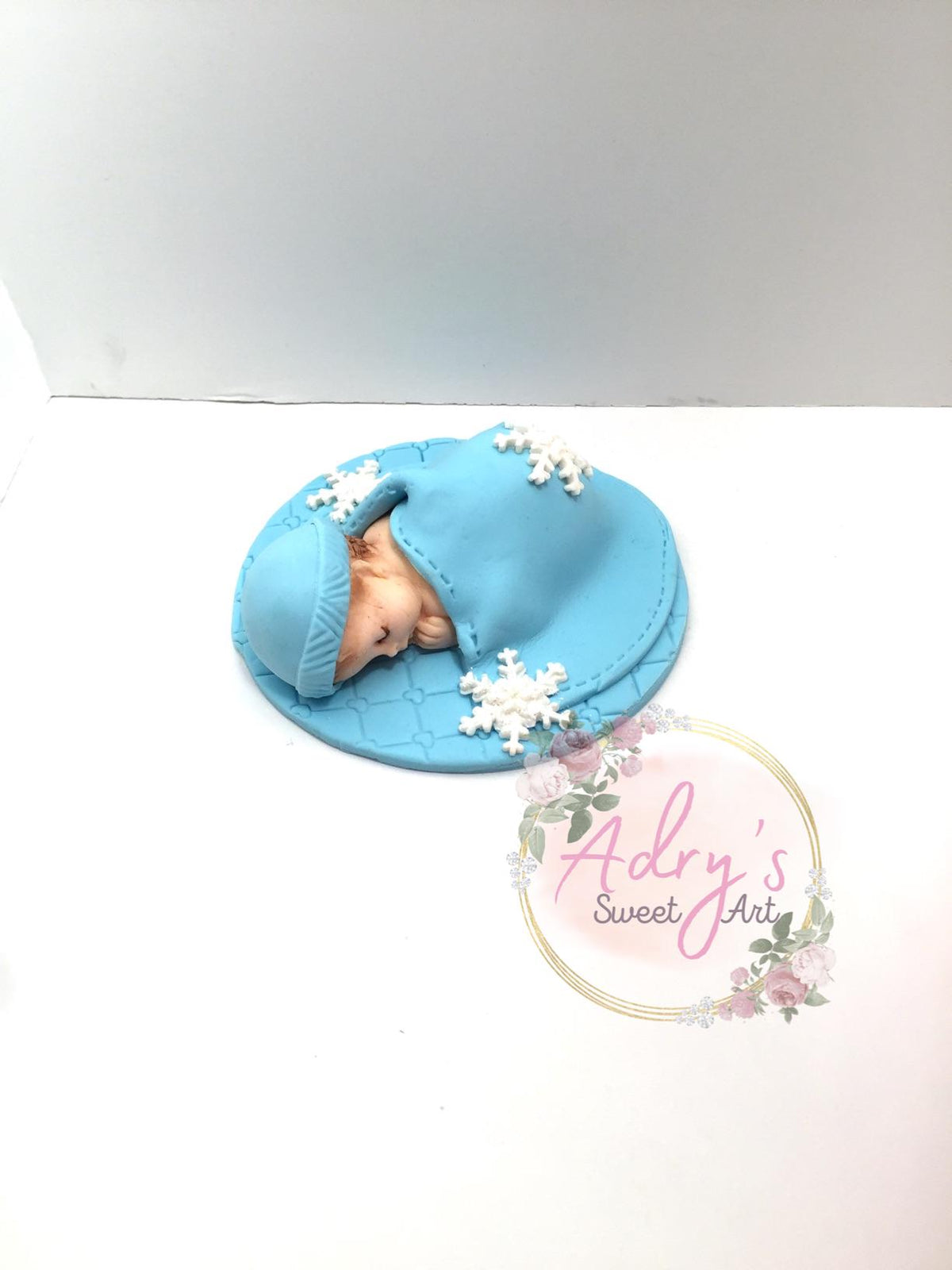 Winter Baby Boy Gum Paste Cake Topper, Blue Blanket