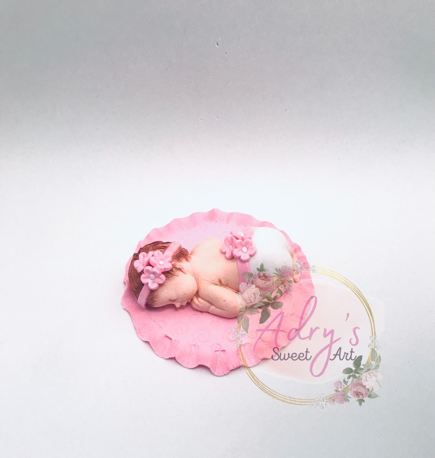 Baby Girl on a Round Blanket Gum Paste Cake Topper