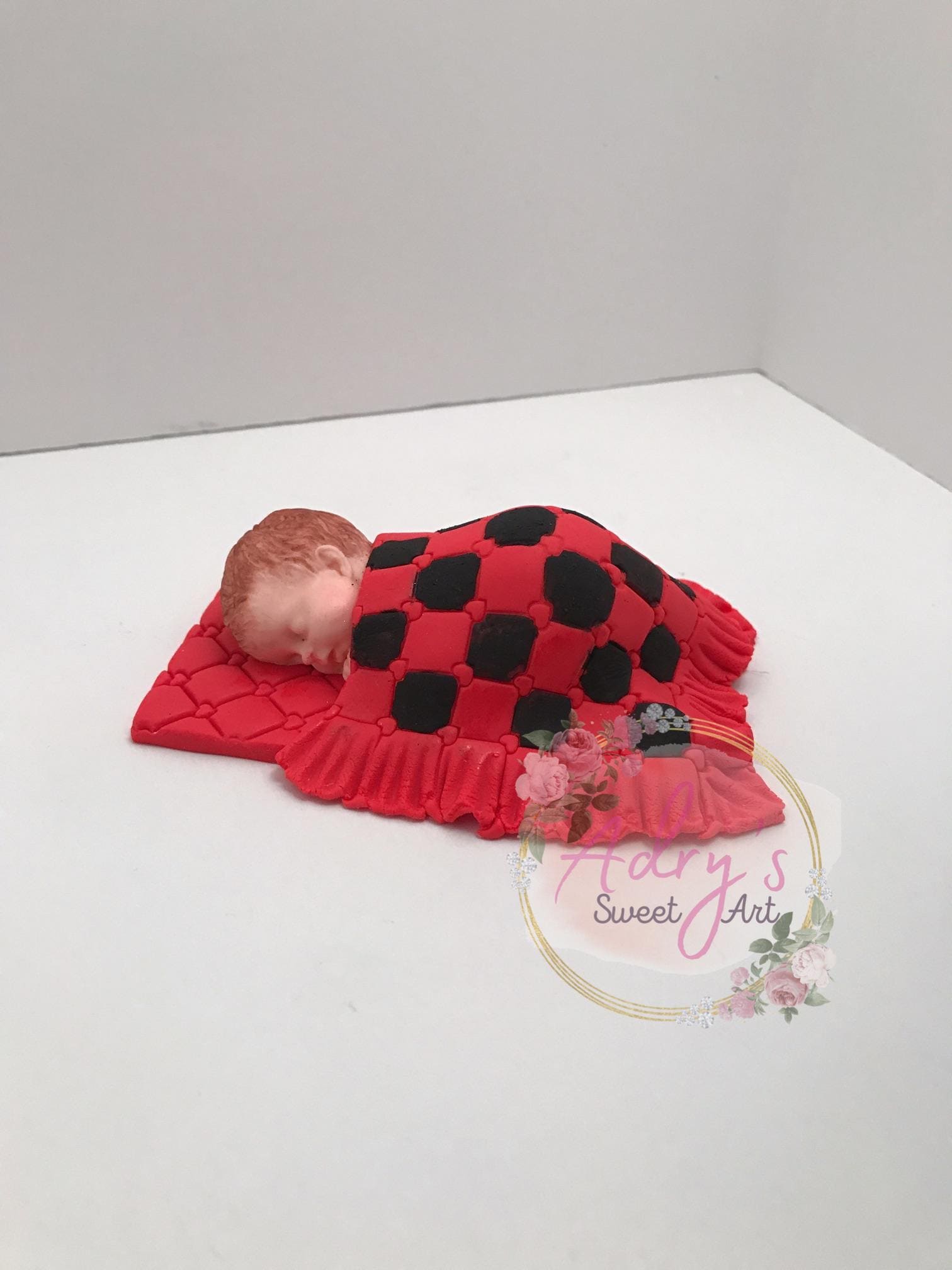 Baby Boy Gum Paste Cake Topper, Checkered Blanket