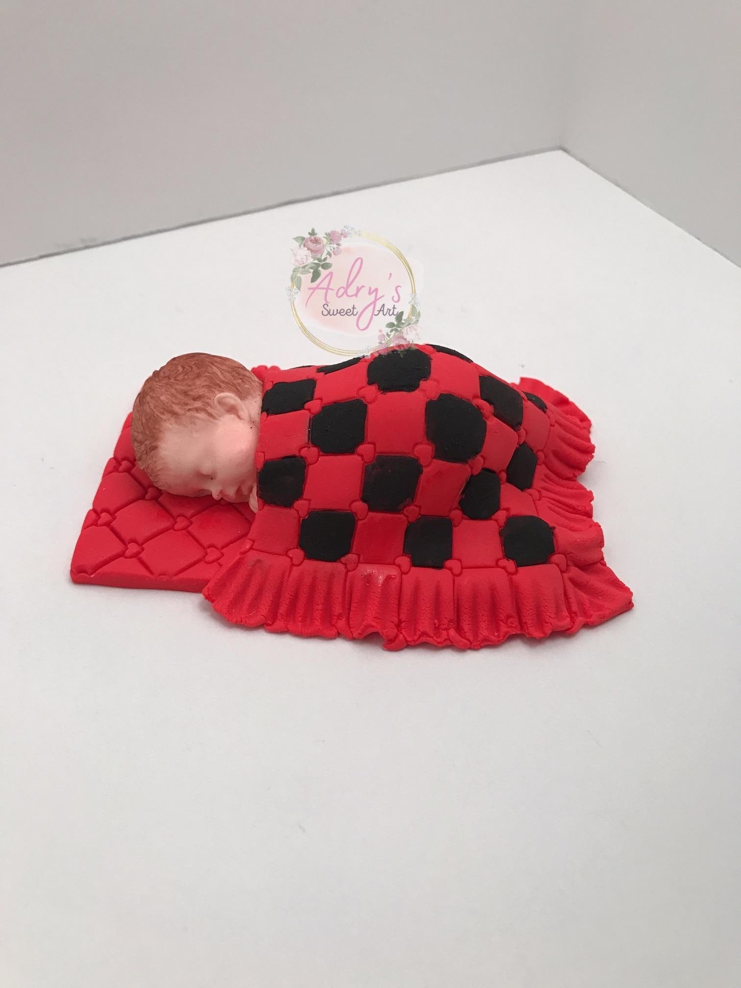 Baby Boy Gum Paste Cake Topper, Checkered Blanket