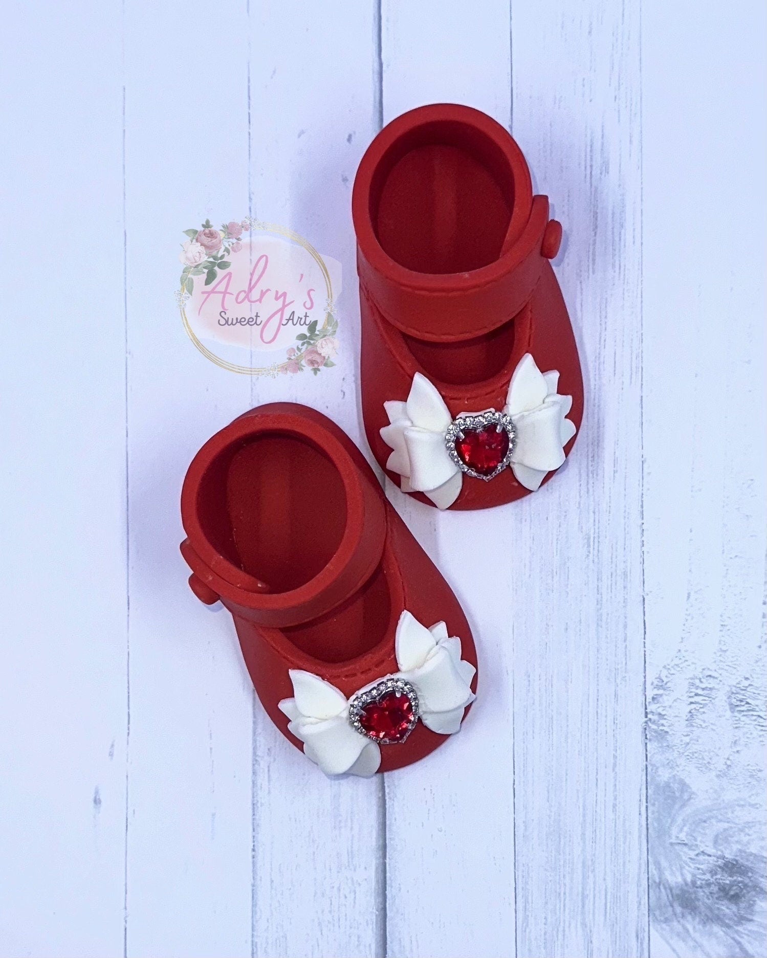 Red Baby Girl Shoes with Bow Gum Paste Cake Topper - Adry’s Sweet Art
