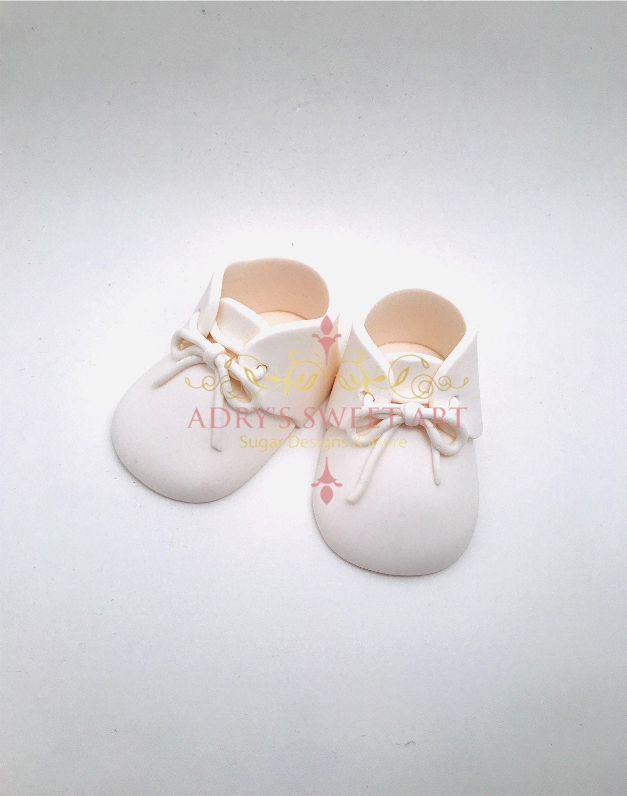 White Baby Shoes with Laces Gum Paste Cake Topper - Adry’s Sweet Art