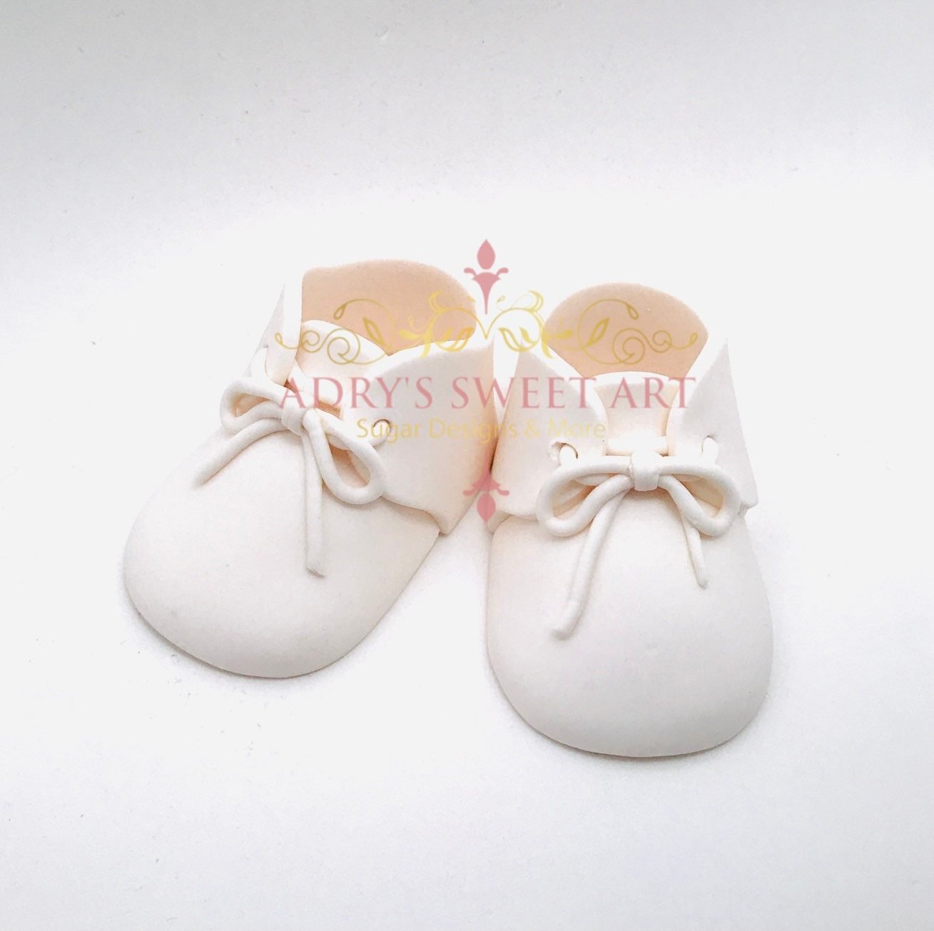 White Baby Shoes with Laces Gum Paste Cake Topper - Adry’s Sweet Art