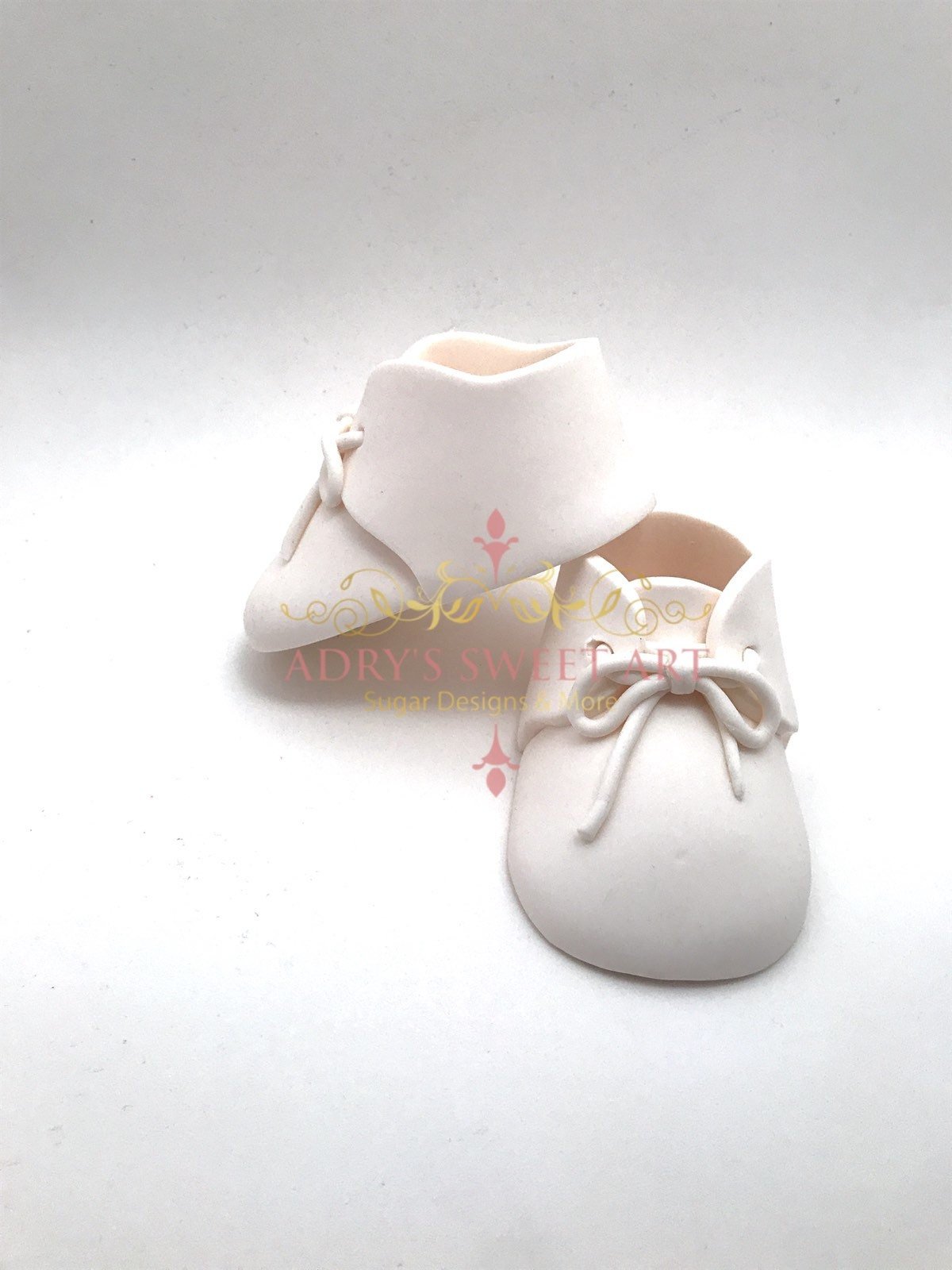 White Baby Shoes with Laces Gum Paste Cake Topper - Adry’s Sweet Art