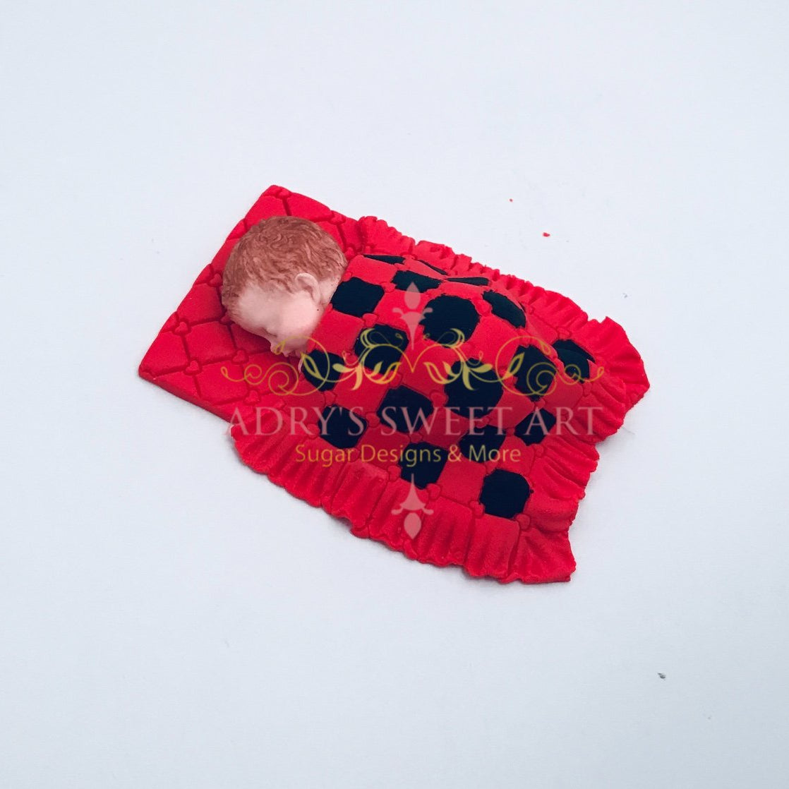 Copy of Gum Paste Baby Boy with a Checkered Blanket Cake Topper - Adry’s Sweet Art