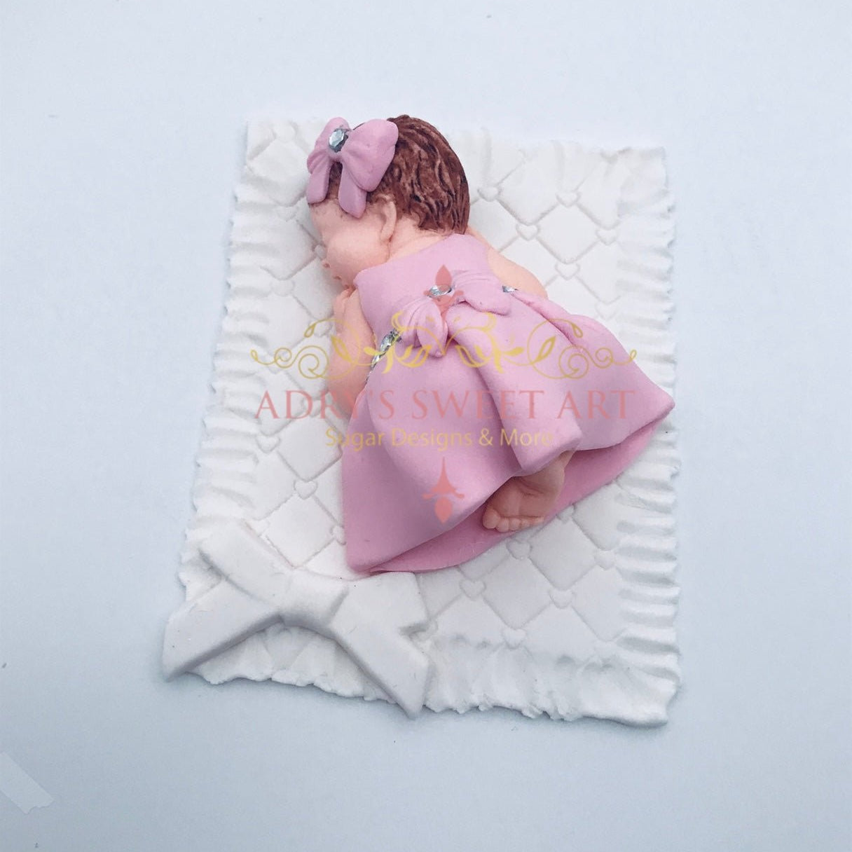 Gum Paste Baby Girl on a Blanket Cake Topper - Adry’s Sweet Art