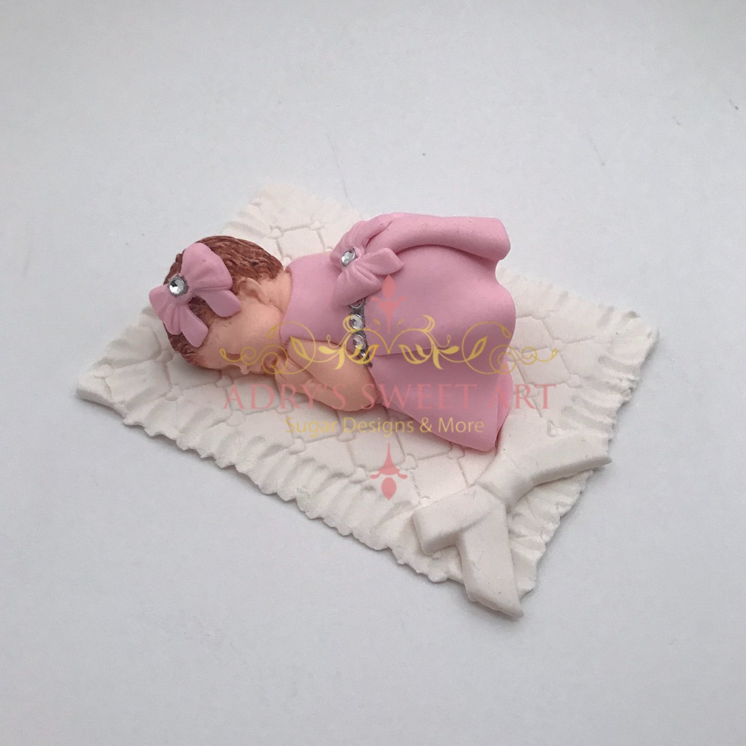 Gum Paste Baby Girl on a Blanket Cake Topper - Adry’s Sweet Art