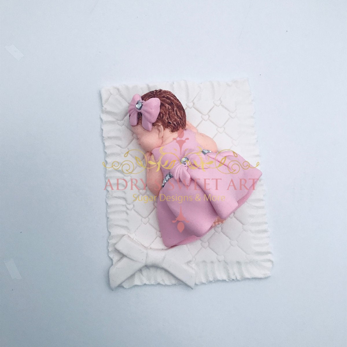 Gum Paste Baby Girl on a Blanket Cake Topper - Adry’s Sweet Art