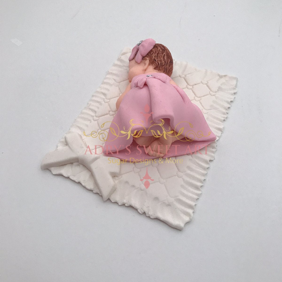 Gum Paste Baby Girl on a Blanket Cake Topper - Adry’s Sweet Art