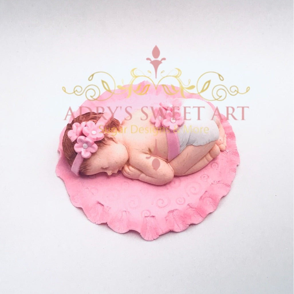 Gum Paste Baby Girl on a Round Blanket Cake Topper - Adry’s Sweet Art