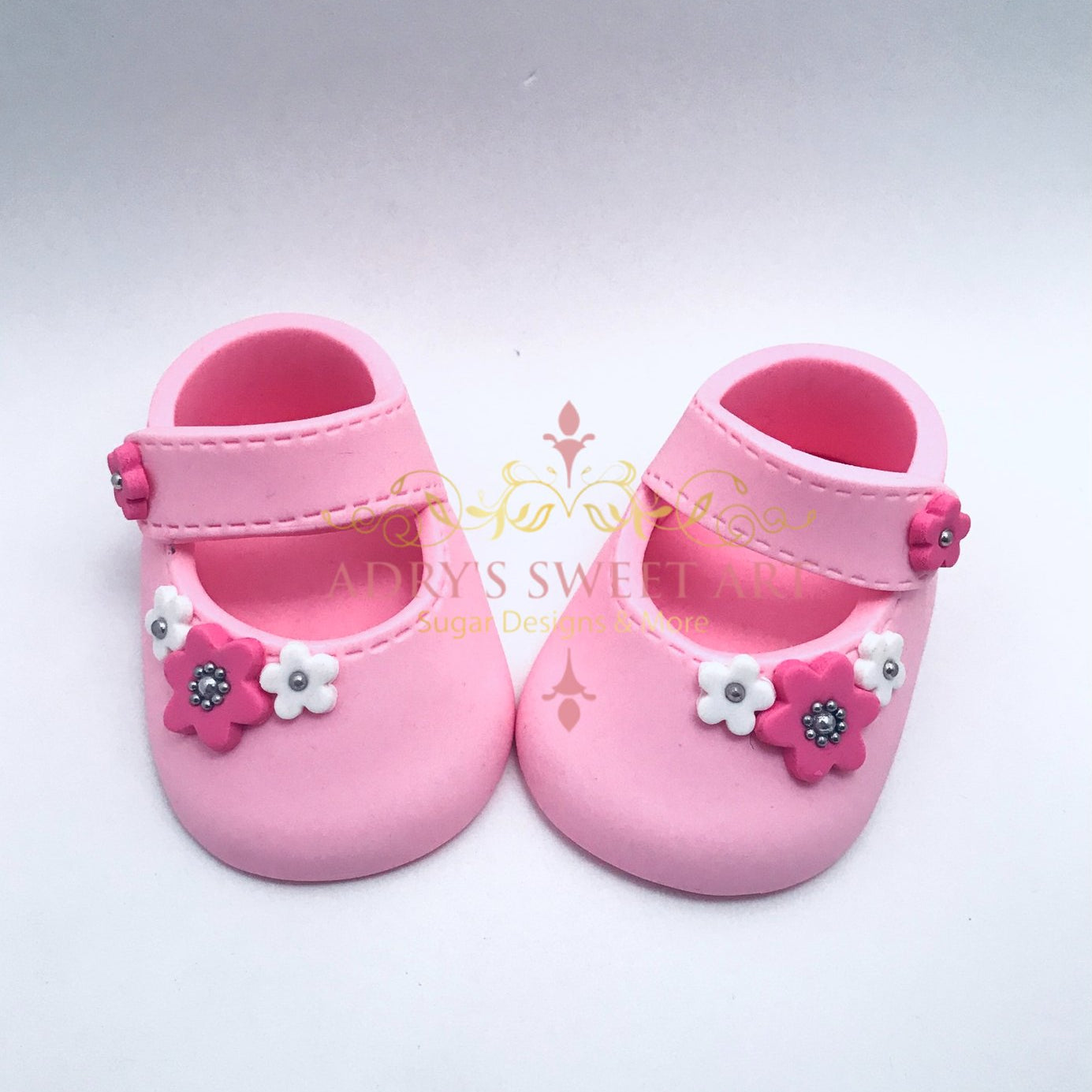 Gum Paste Baby Girl Shoes 3 Flowers Cake Topper - Adry’s Sweet Art