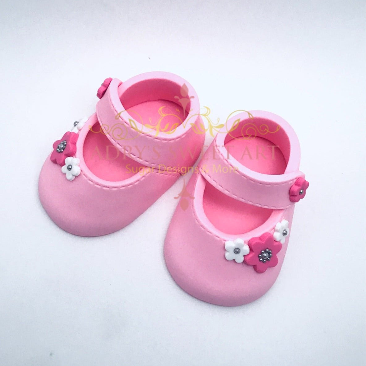 Gum Paste Baby Girl Shoes 3 Flowers Cake Topper - Adry’s Sweet Art