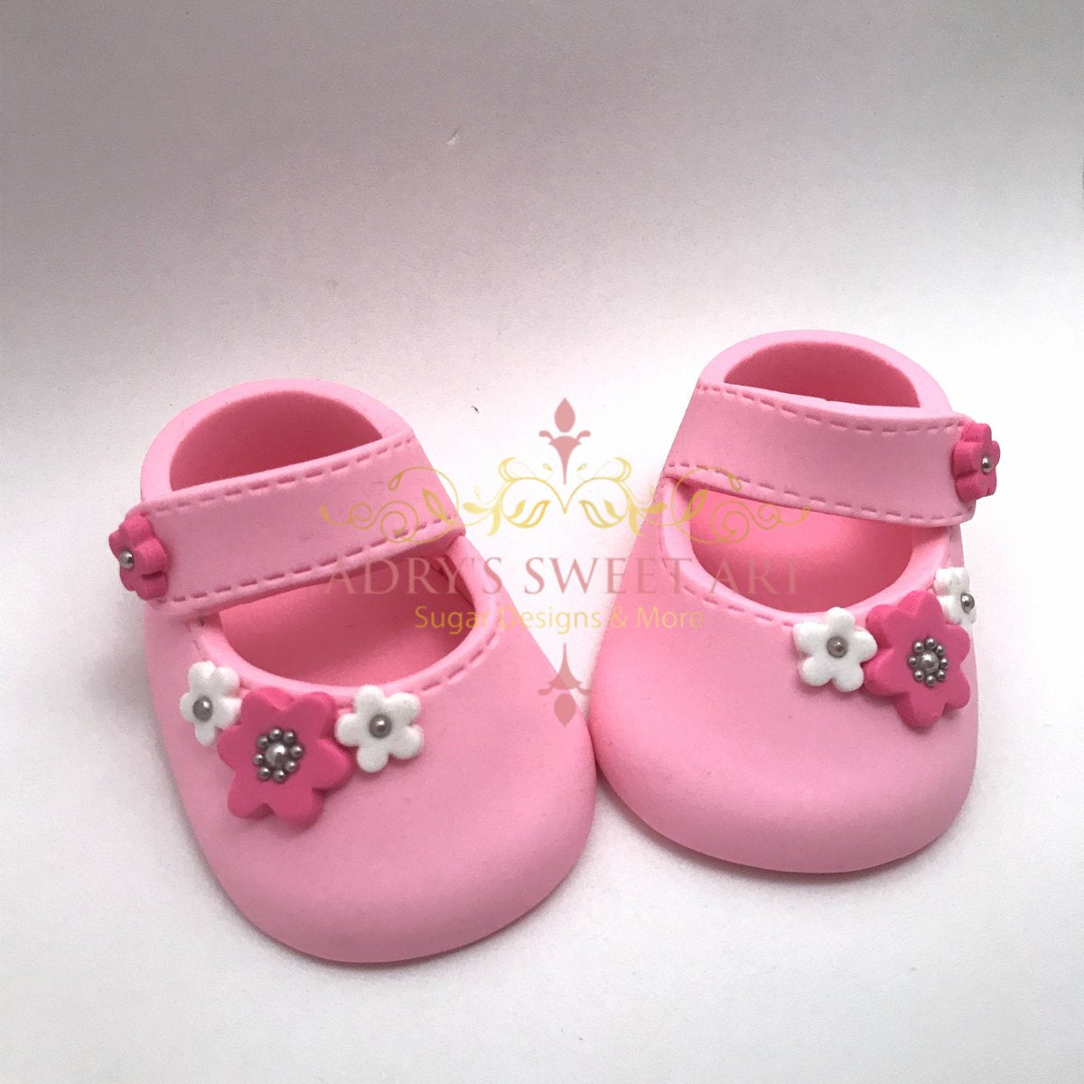 Gum Paste Baby Girl Shoes 3 Flowers Cake Topper - Adry’s Sweet Art