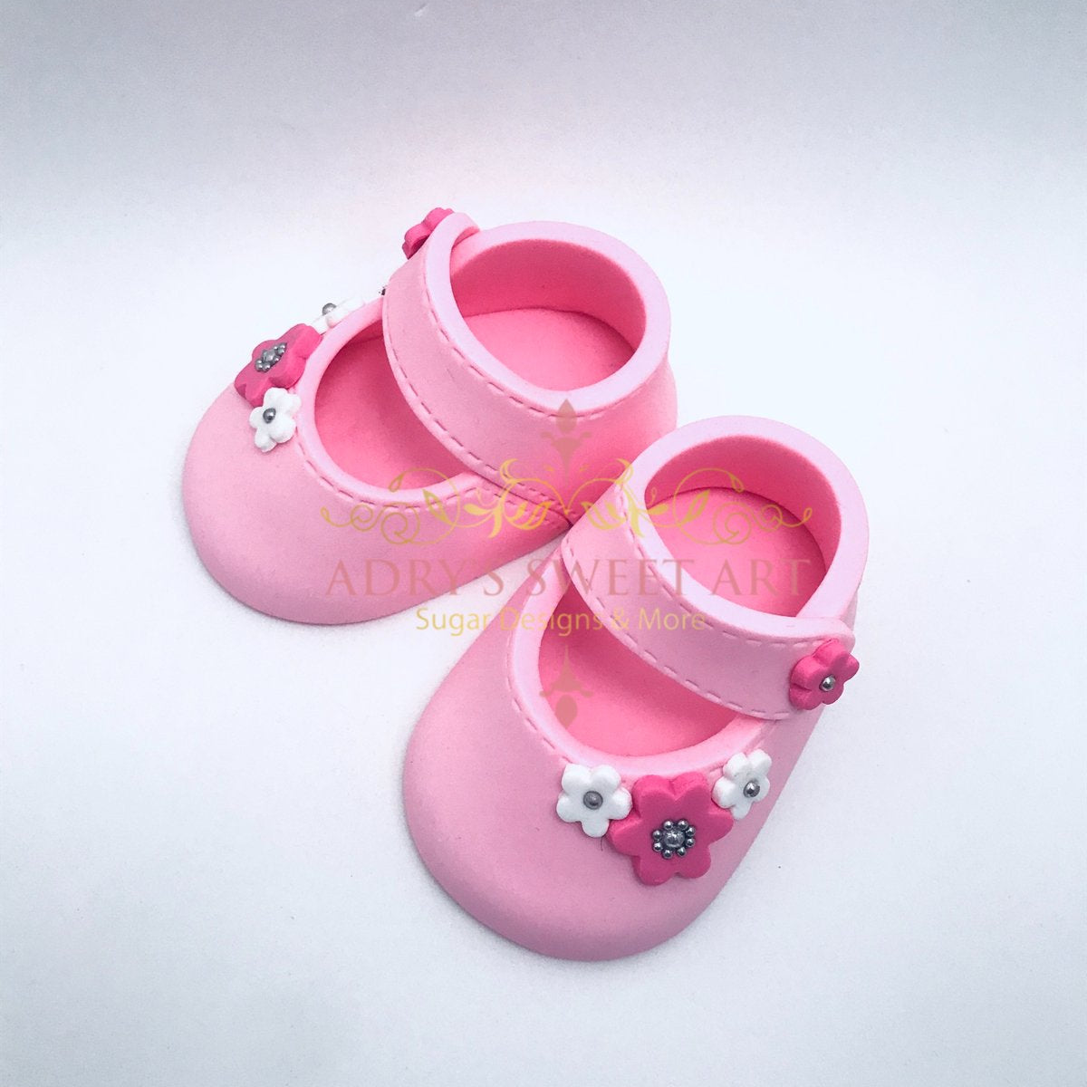 Gum Paste Baby Girl Shoes 3 Flowers Cake Topper - Adry’s Sweet Art