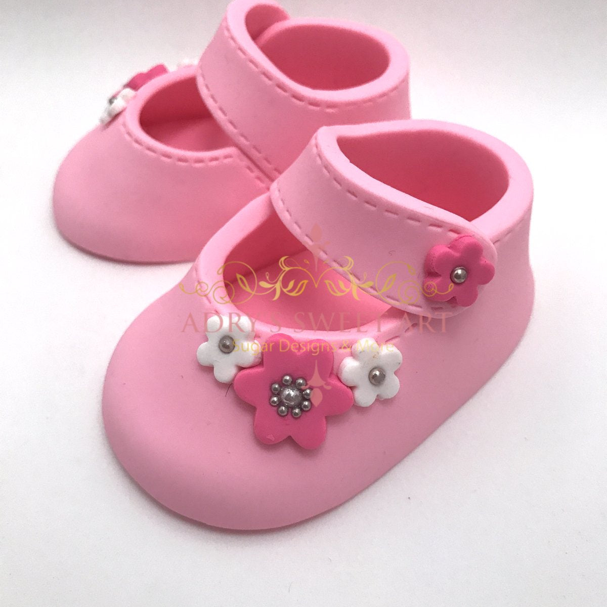 Gum Paste Baby Girl Shoes 3 Flowers Cake Topper - Adry’s Sweet Art