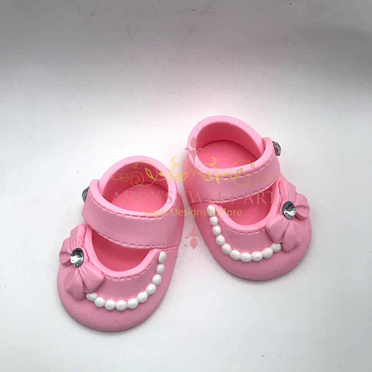 Gum Paste Baby Girl Shoes Pearls and Bow Cake Topper - Adry’s Sweet Art