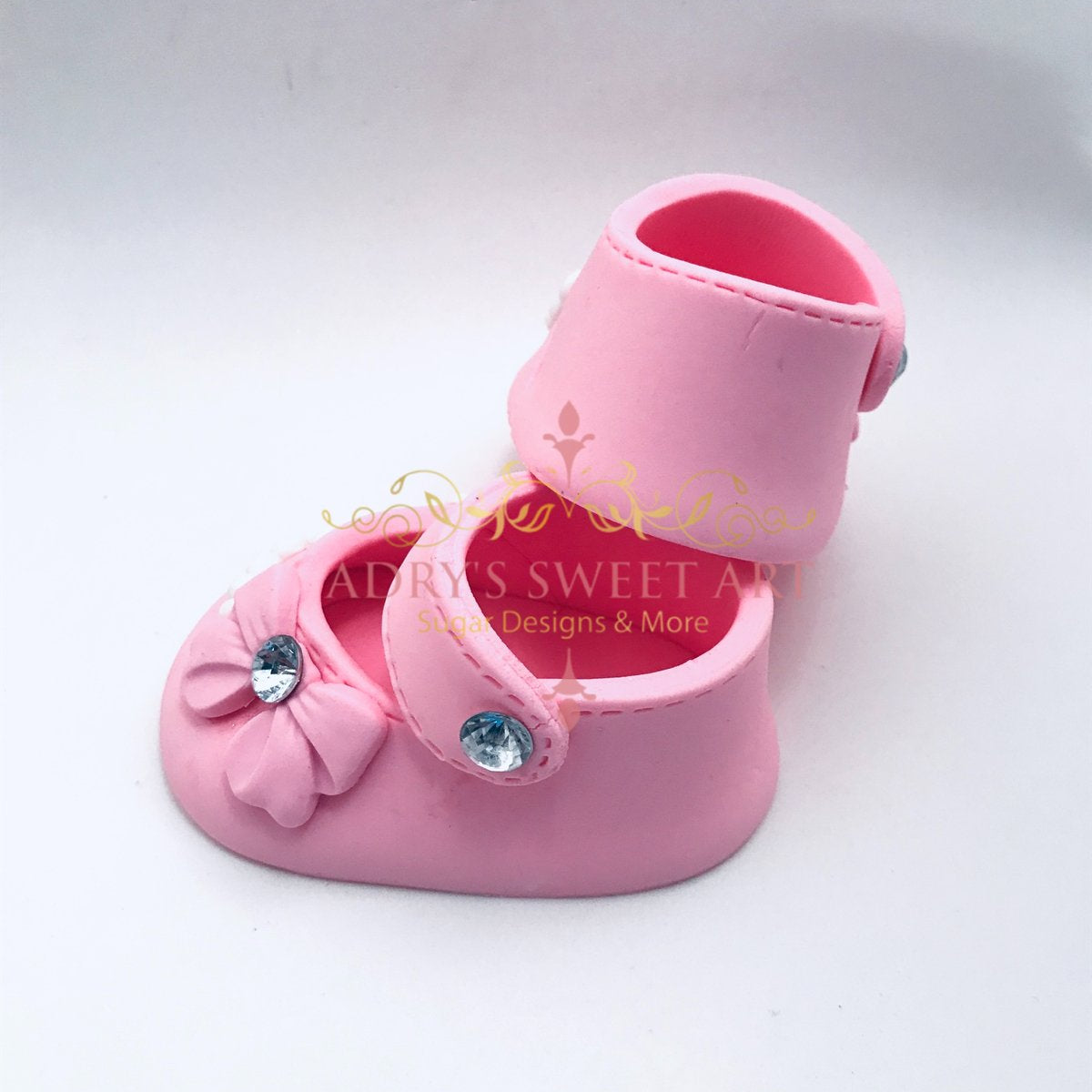 Gum Paste Baby Girl Shoes Pearls and Bow Cake Topper - Adry’s Sweet Art