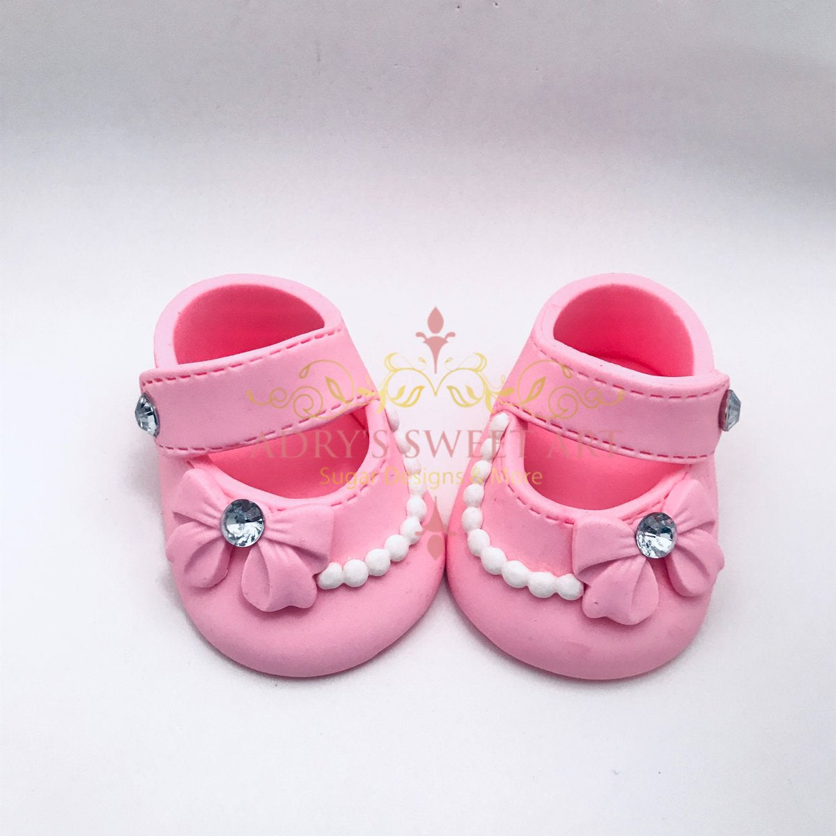 Gum Paste Baby Girl Shoes Pearls and Bow Cake Topper - Adry’s Sweet Art