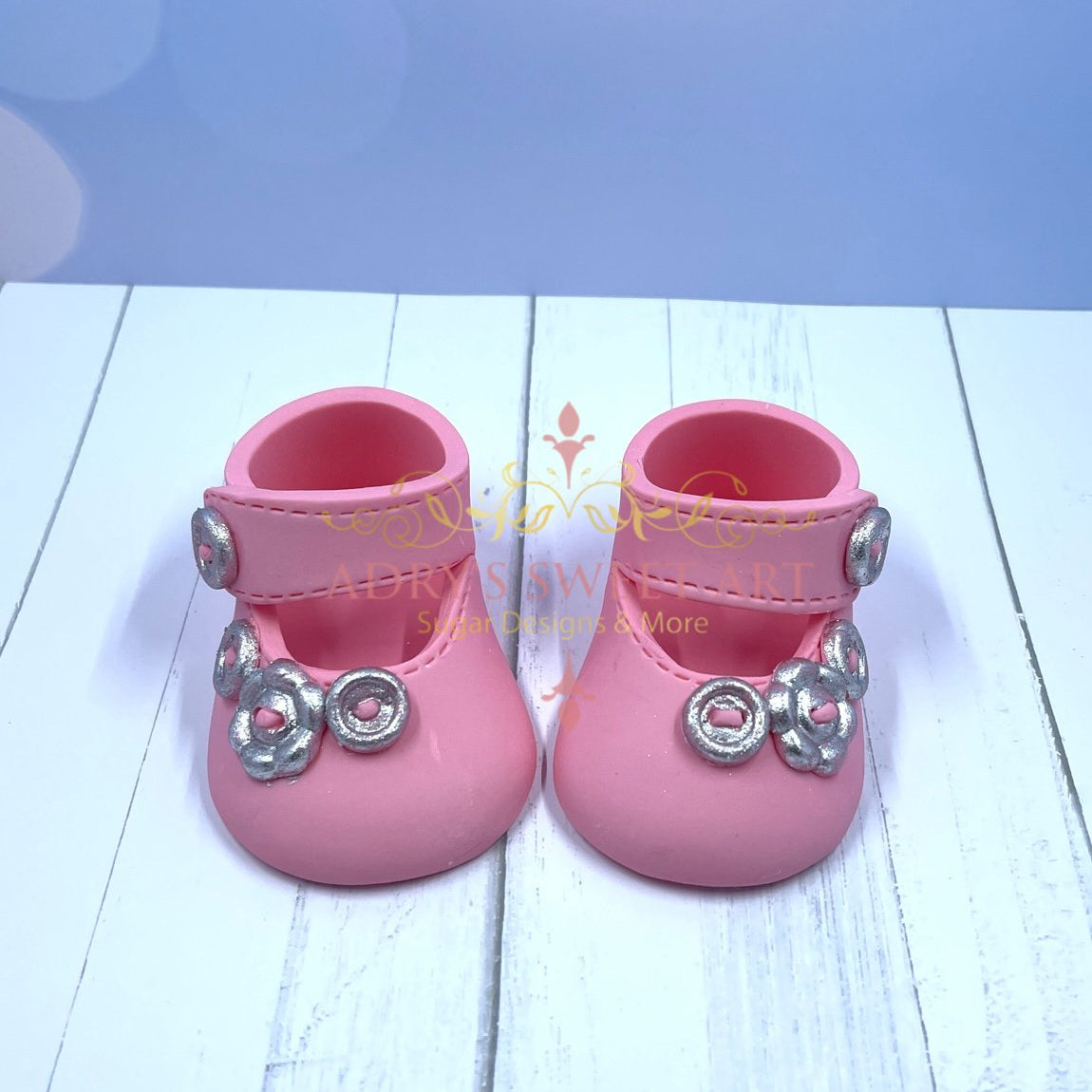 Gum Paste Baby Girl Shoes with Flower Buttons Cake Topper - Adry’s Sweet Art