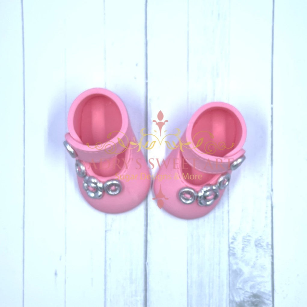 Gum Paste Baby Girl Shoes with Flower Buttons Cake Topper - Adry’s Sweet Art