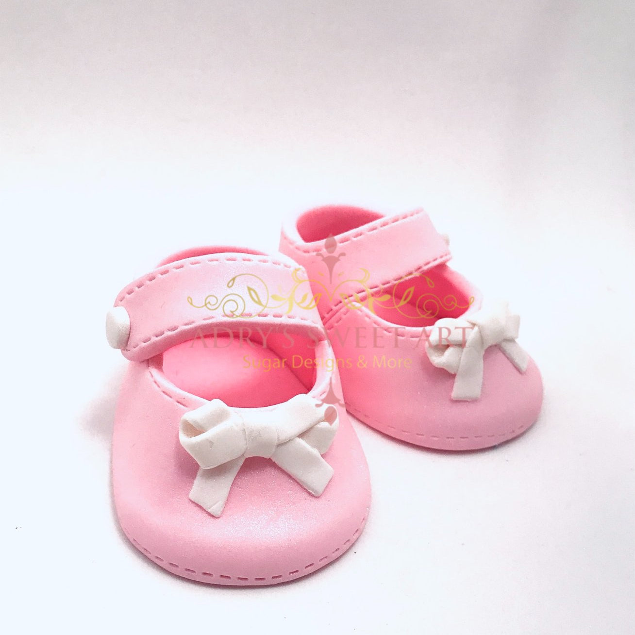 Gum Paste Baby Girl Shoes with White Bow Tie Cake Topper - Adry’s Sweet Art