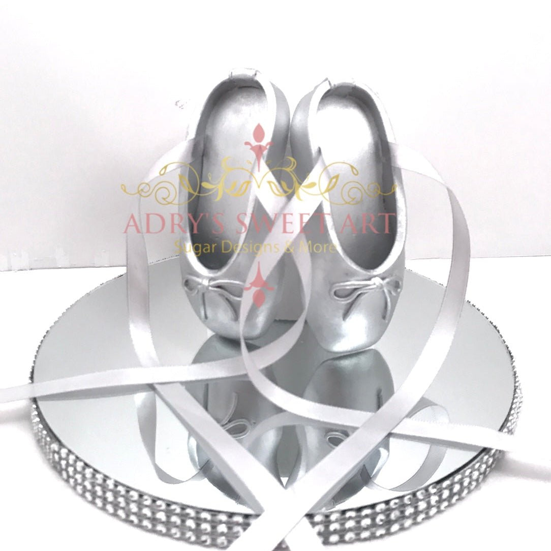Gum Paste Ballet Slippers in Silver Cake Topper - Adry’s Sweet Art