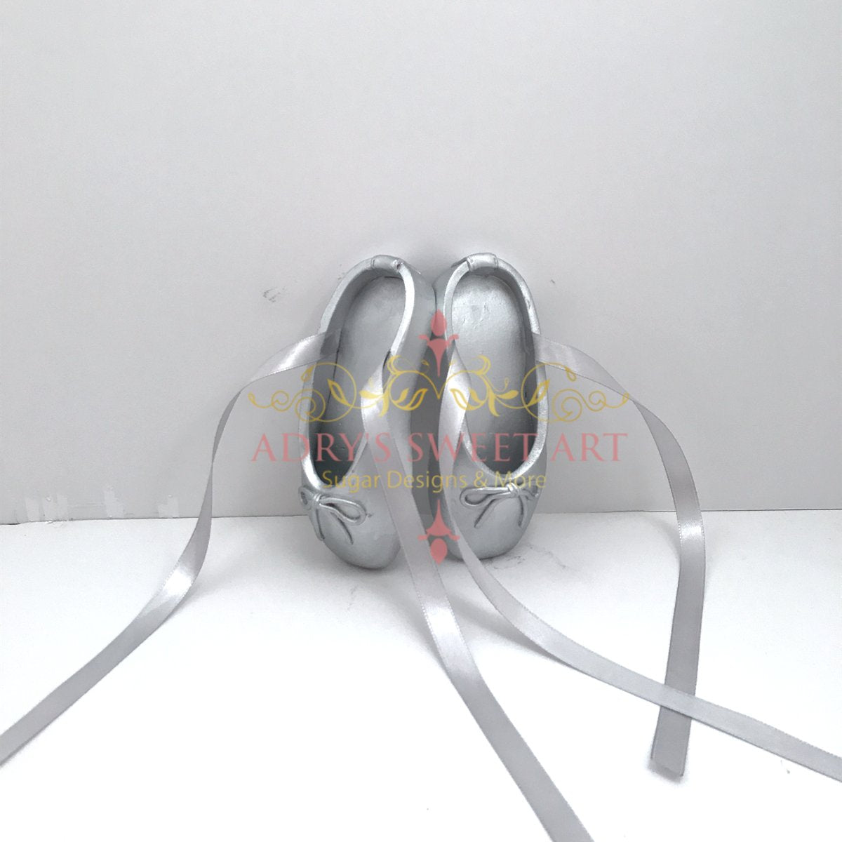 Gum Paste Ballet Slippers in Silver Cake Topper - Adry’s Sweet Art