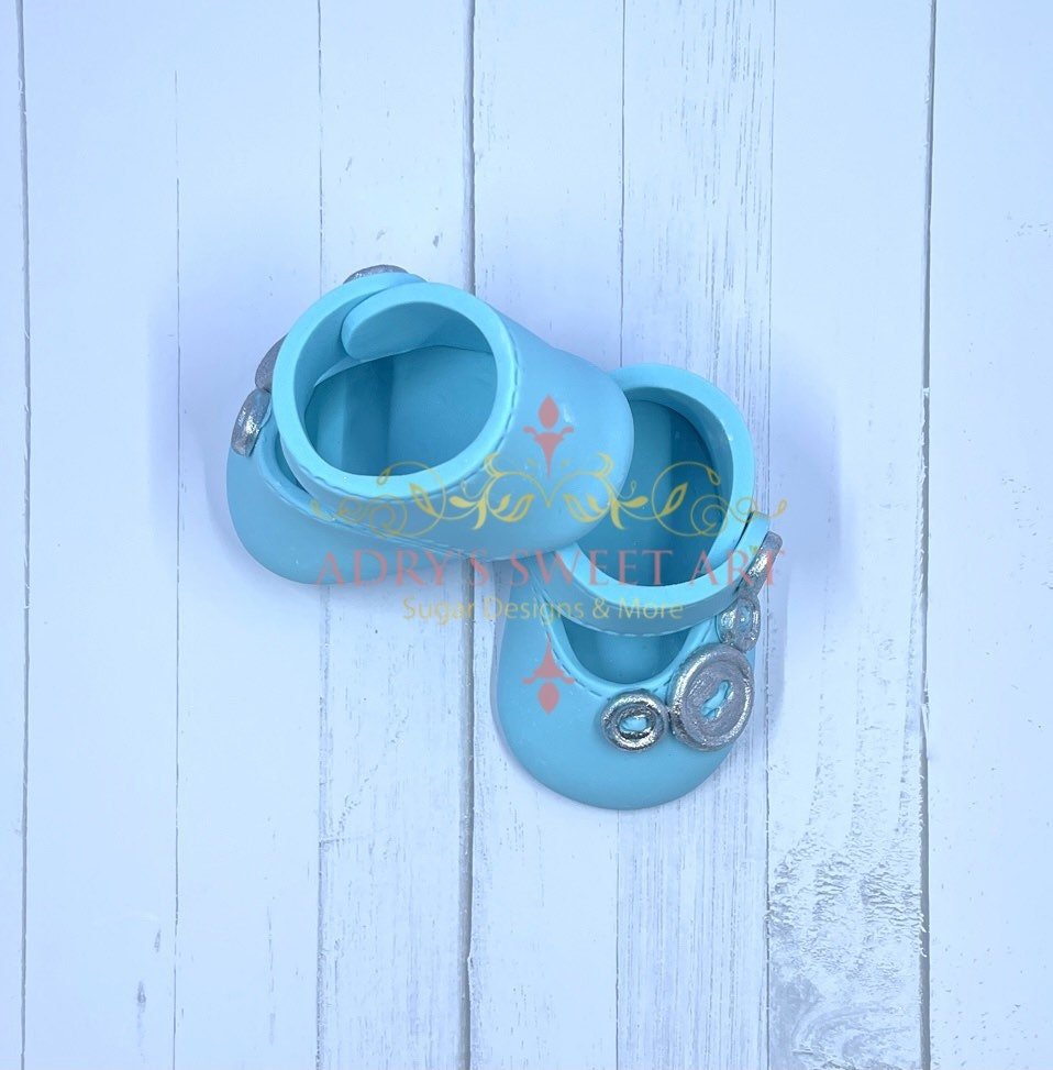 Baby Boy Button Shoes Gum Paste Cake Topper - Adry’s Sweet Art