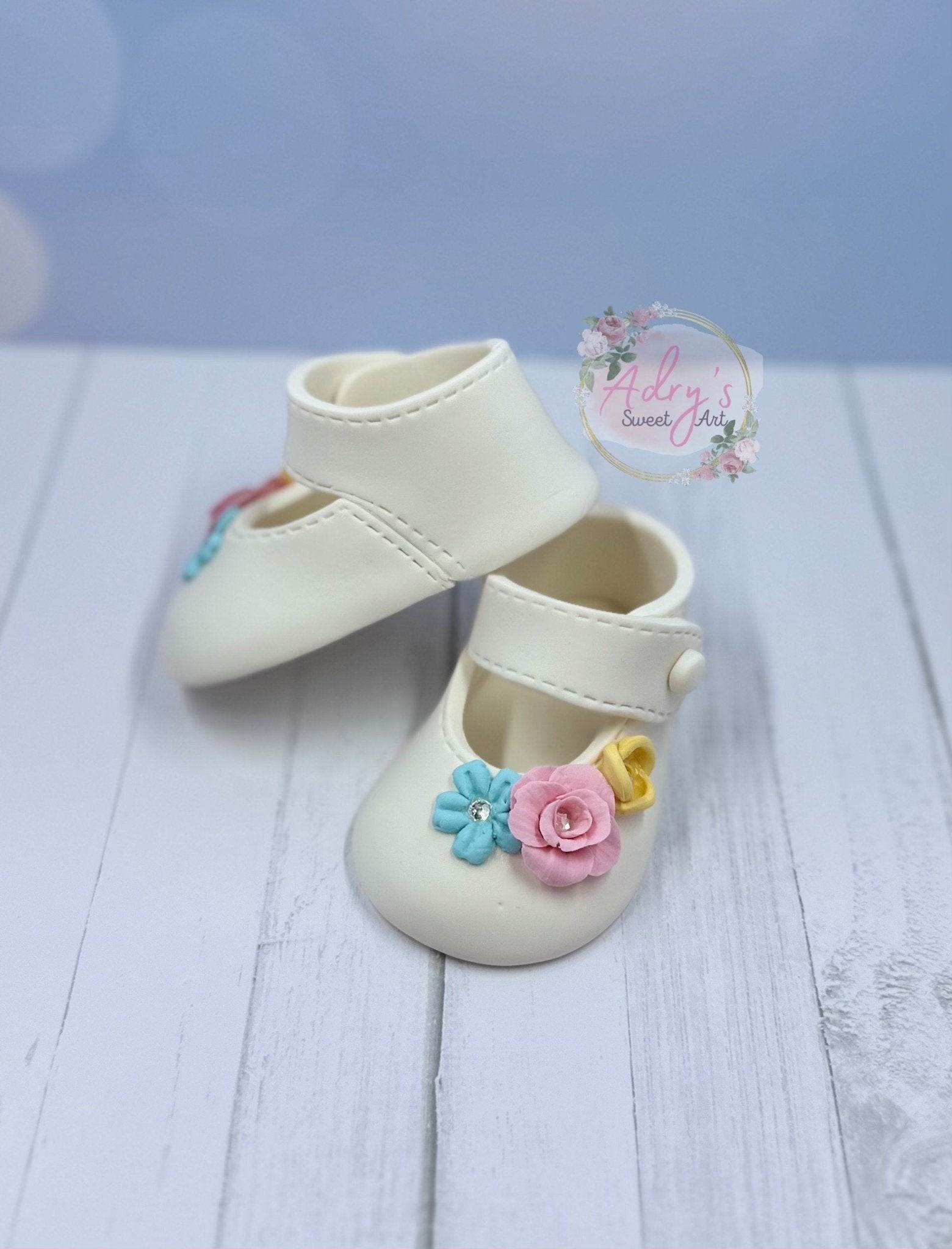 Floral Garden Baby Girl Shoes Gum Paste Cake Topper - Adry’s Sweet Art